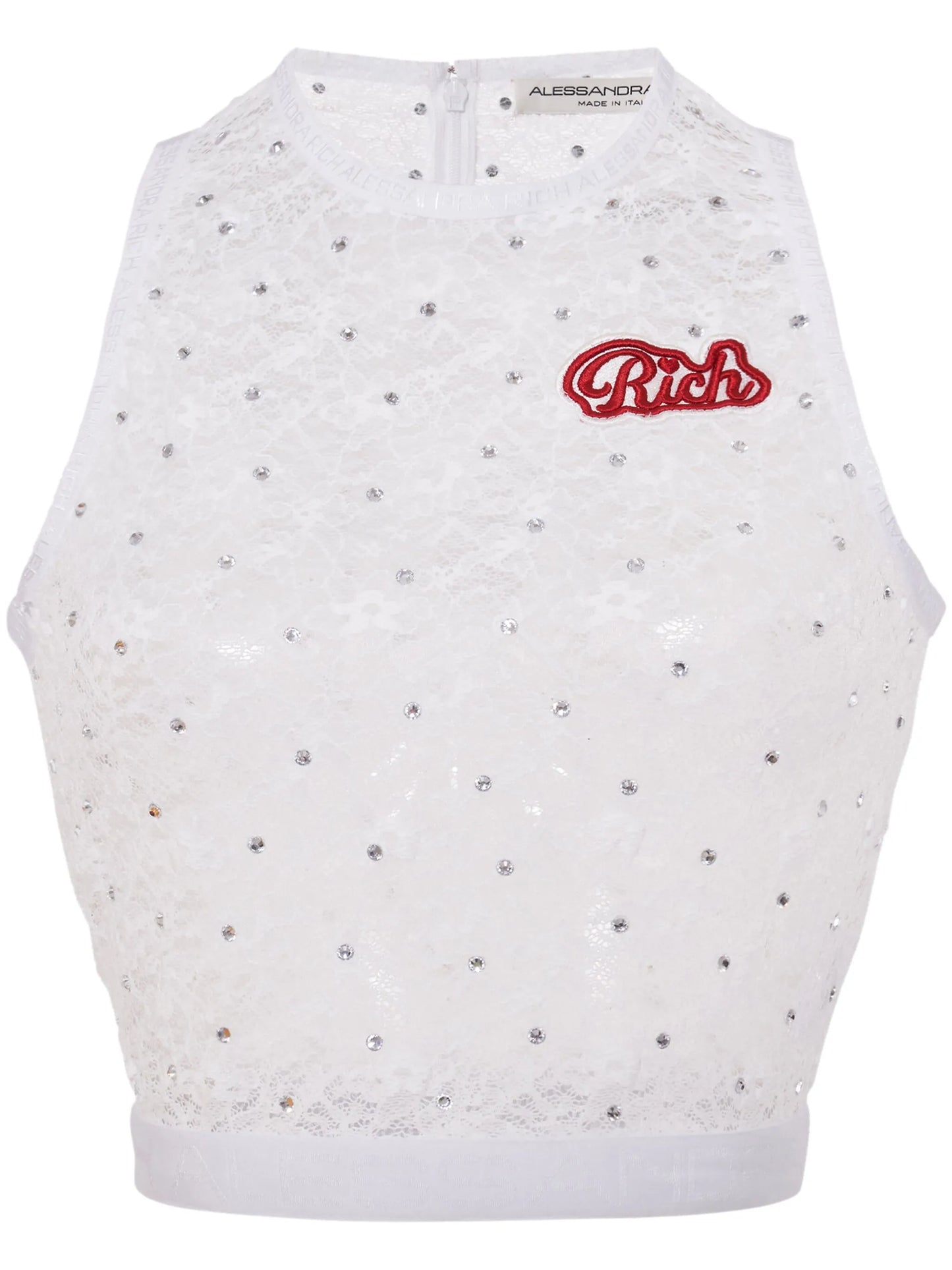 logo-appliqué lace crop top