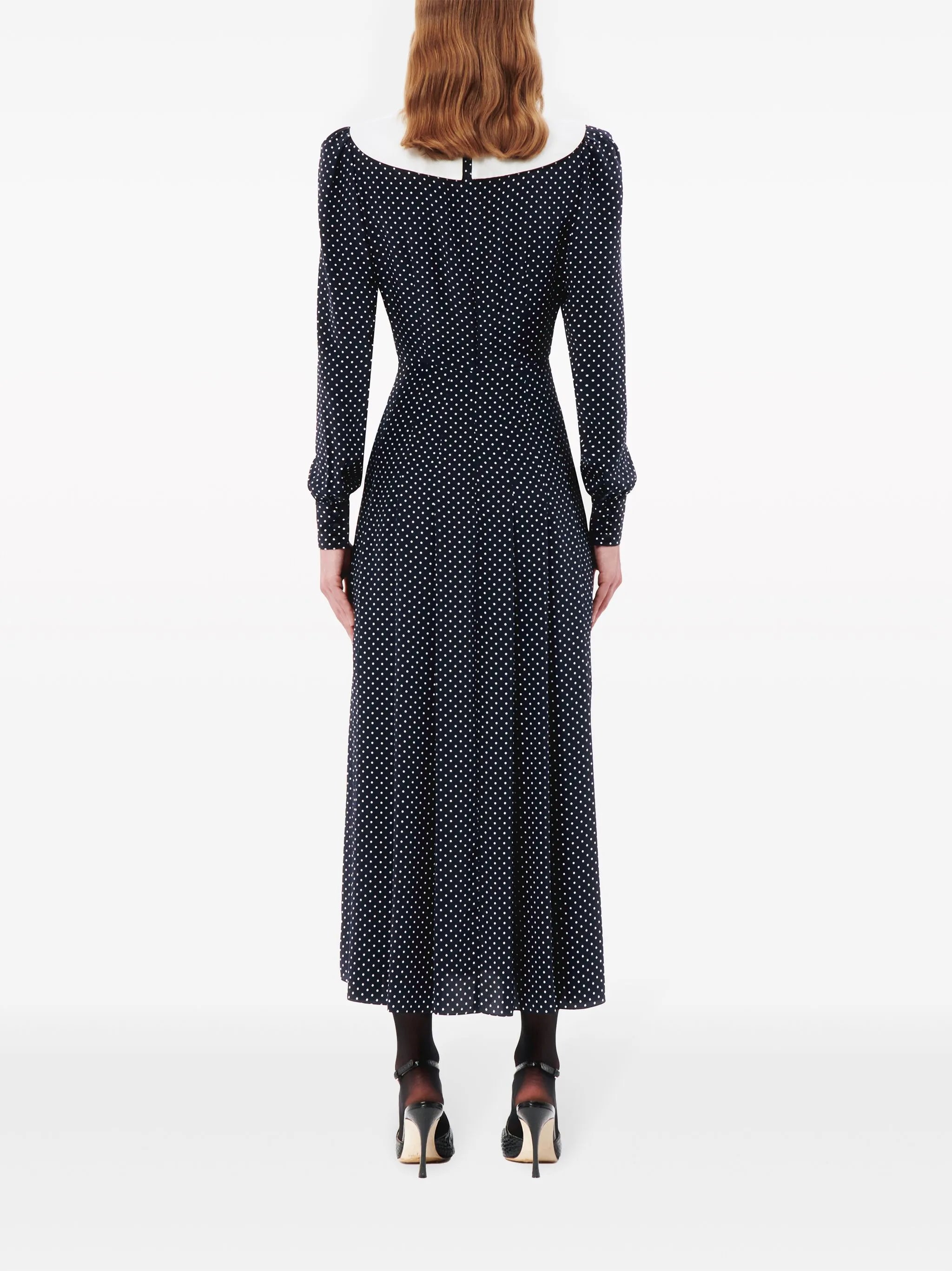 polka-dot pleated silk midi dress