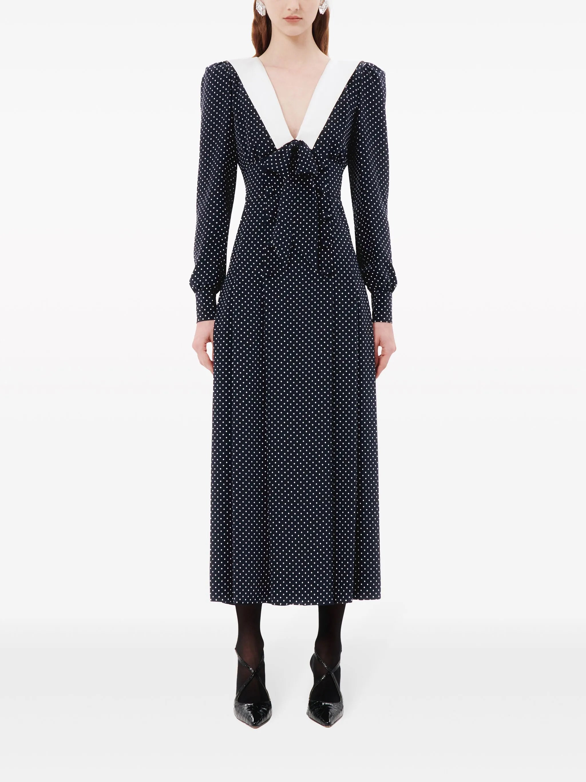 polka-dot pleated silk midi dress