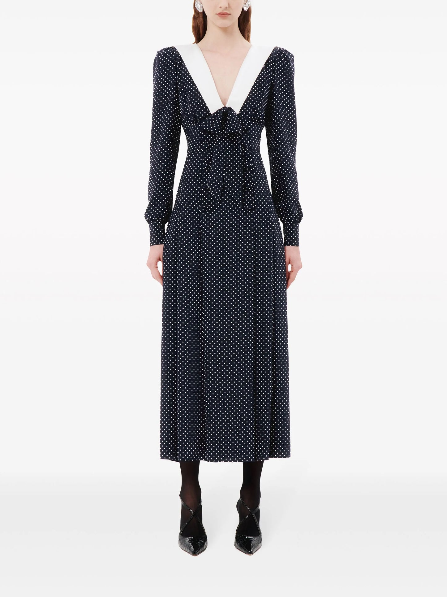 polka-dot pleated silk midi dress