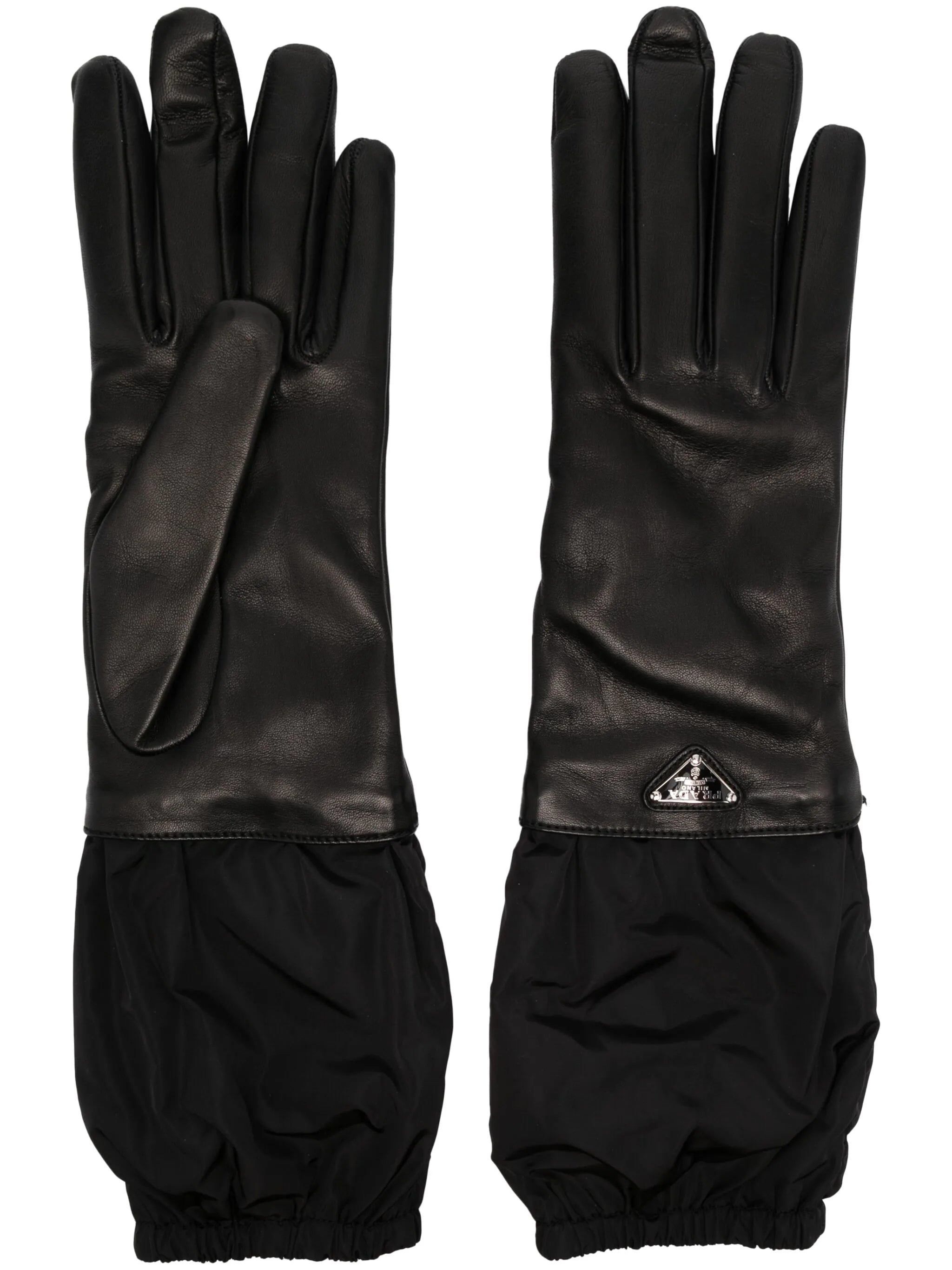 enamel-logo leather gloves