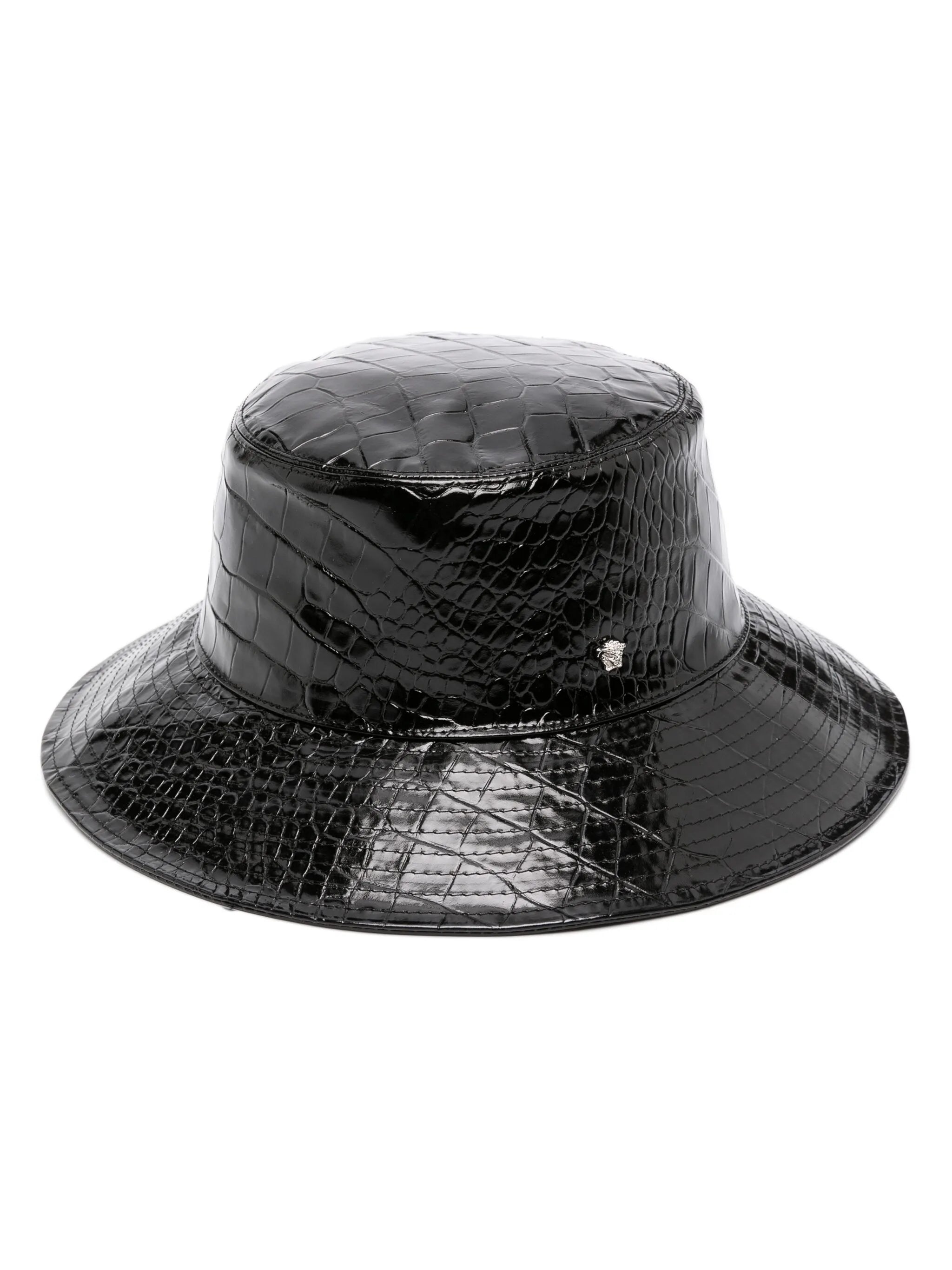 crocodile-embossed leather bucket hat