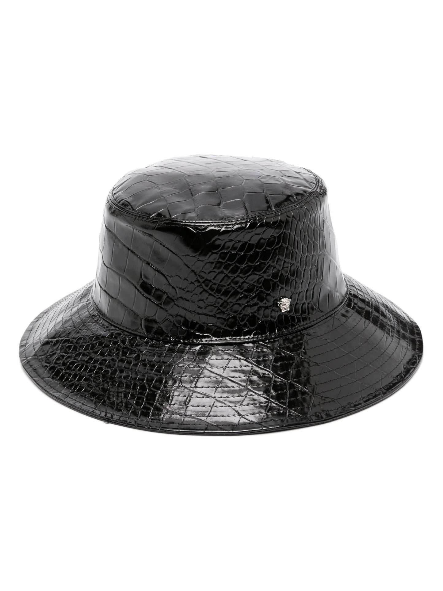 crocodile-embossed leather bucket hat