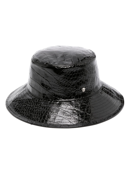 crocodile-embossed leather bucket hat