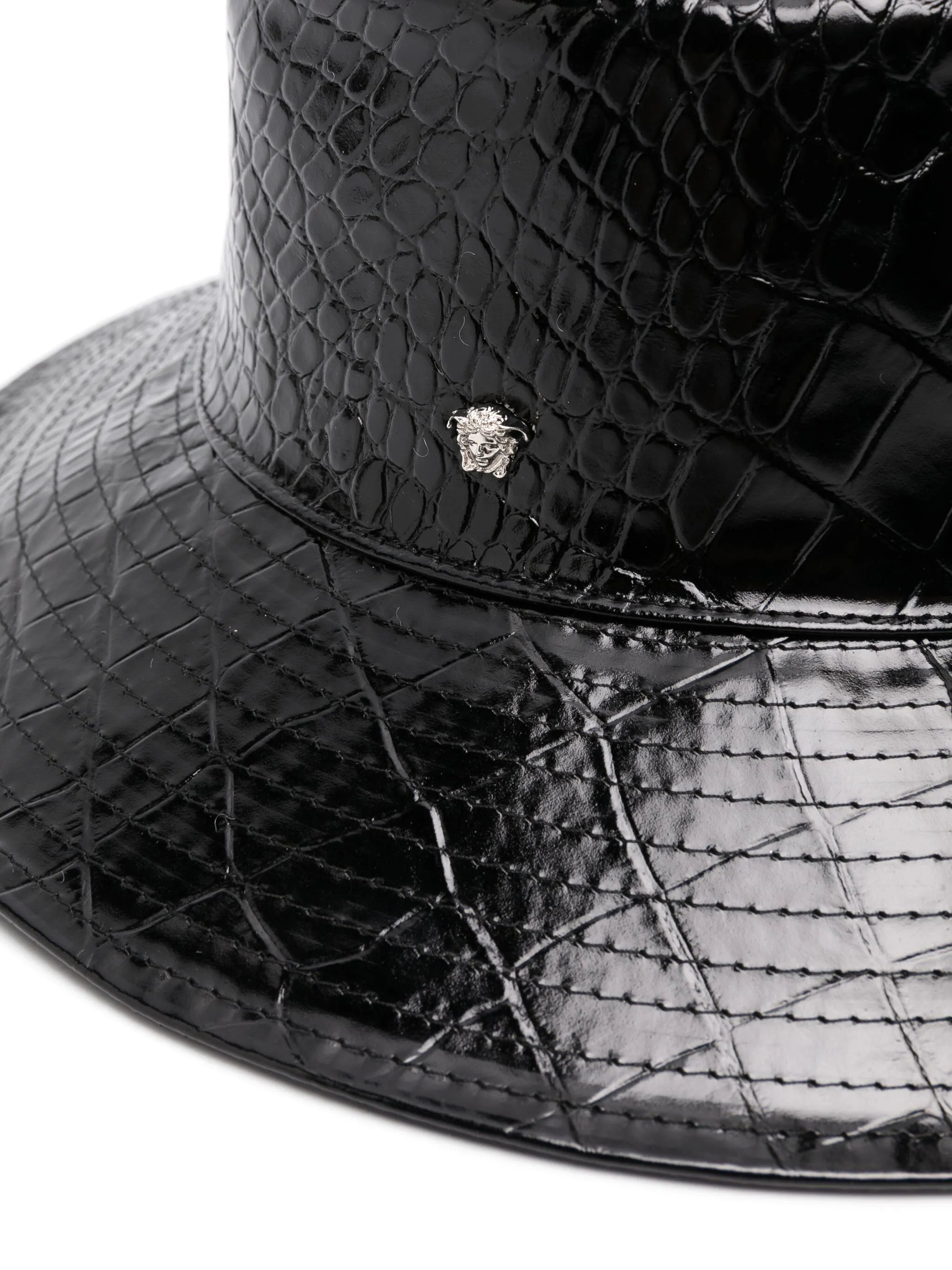 crocodile-embossed leather bucket hat