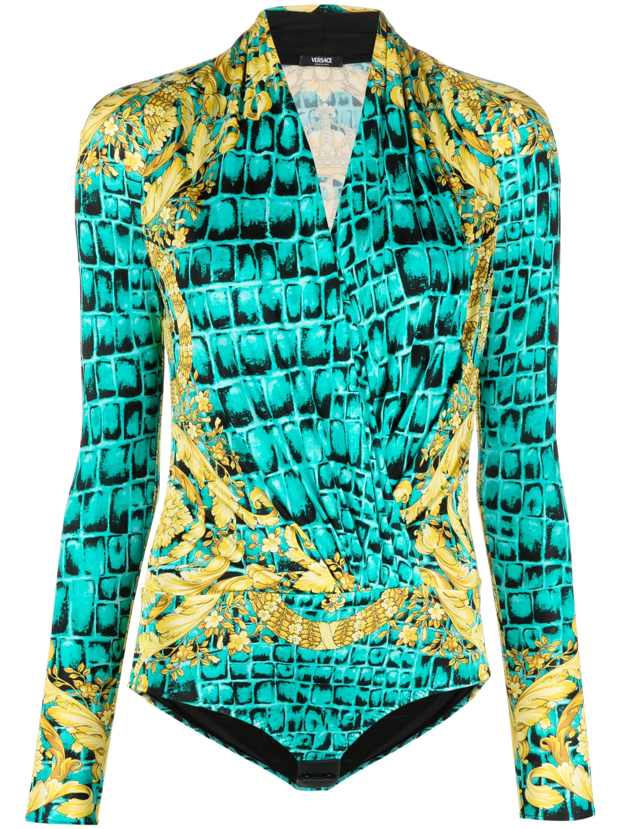 Baroccodile-print draped bodysuit