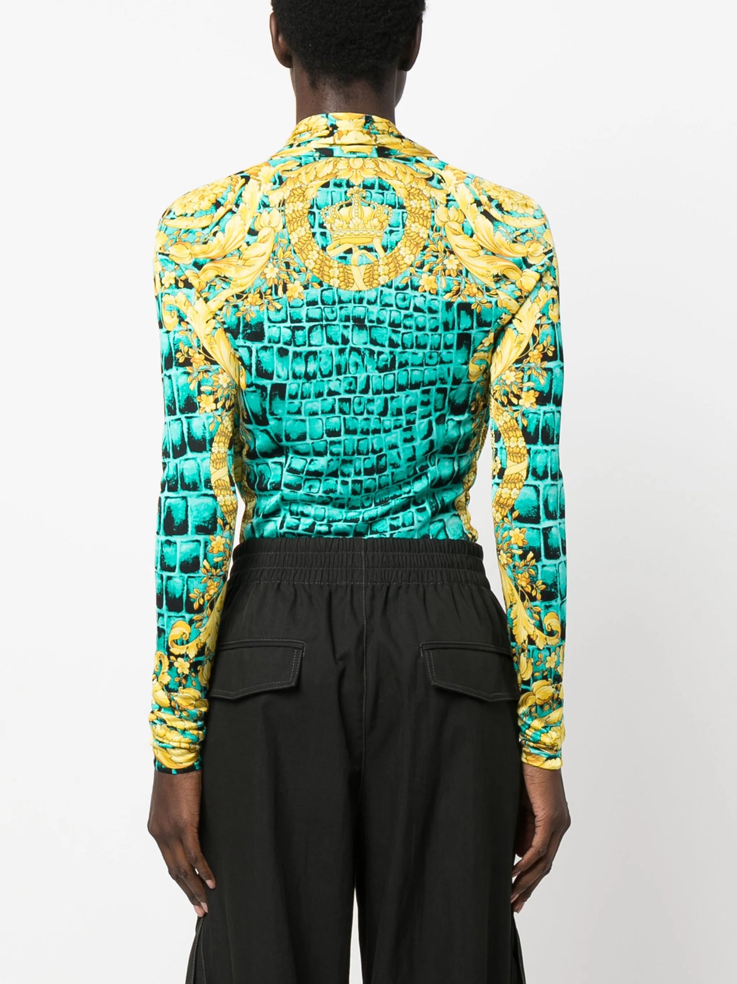Baroccodile-print draped bodysuit