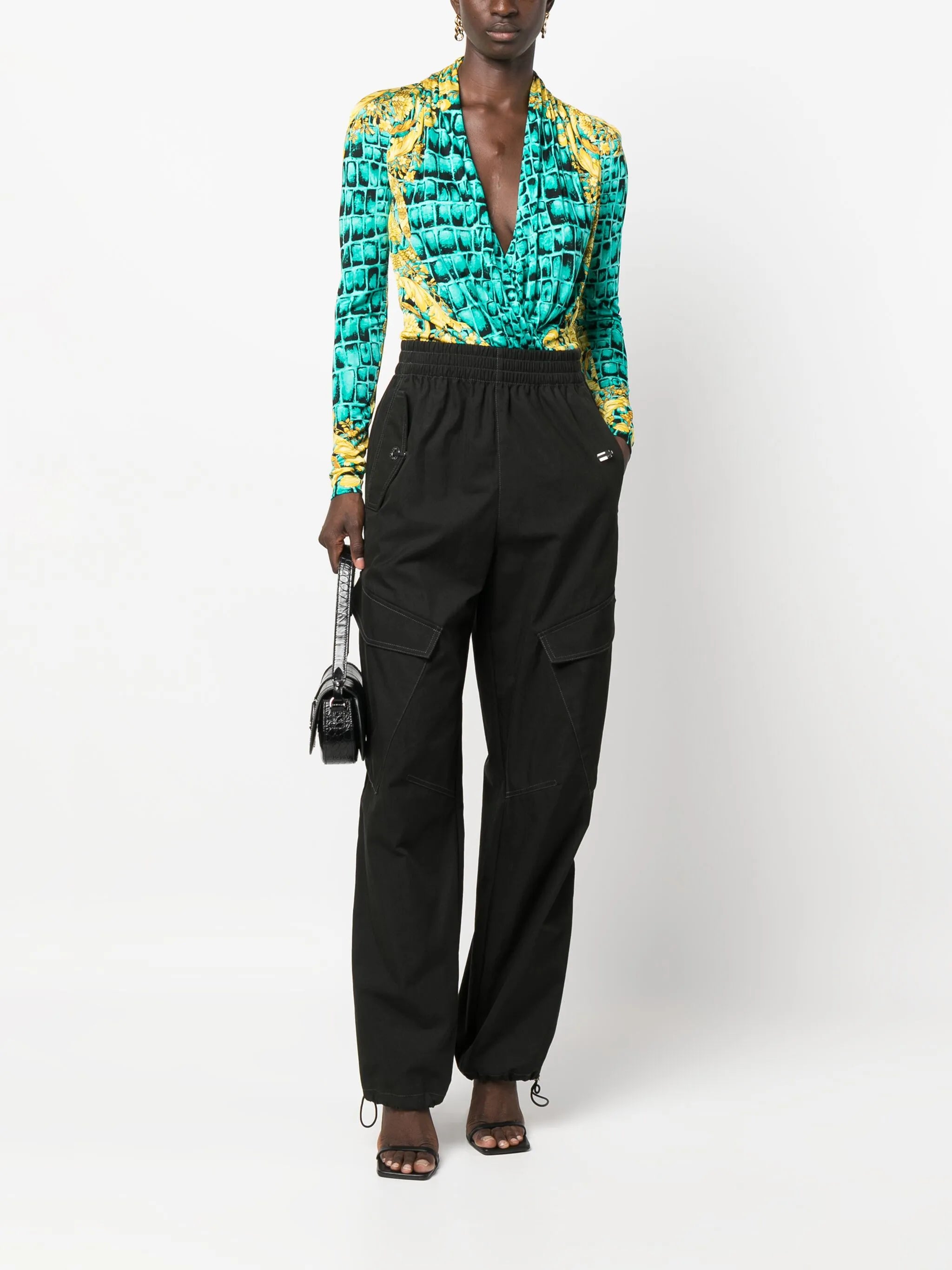 Baroccodile-print draped bodysuit
