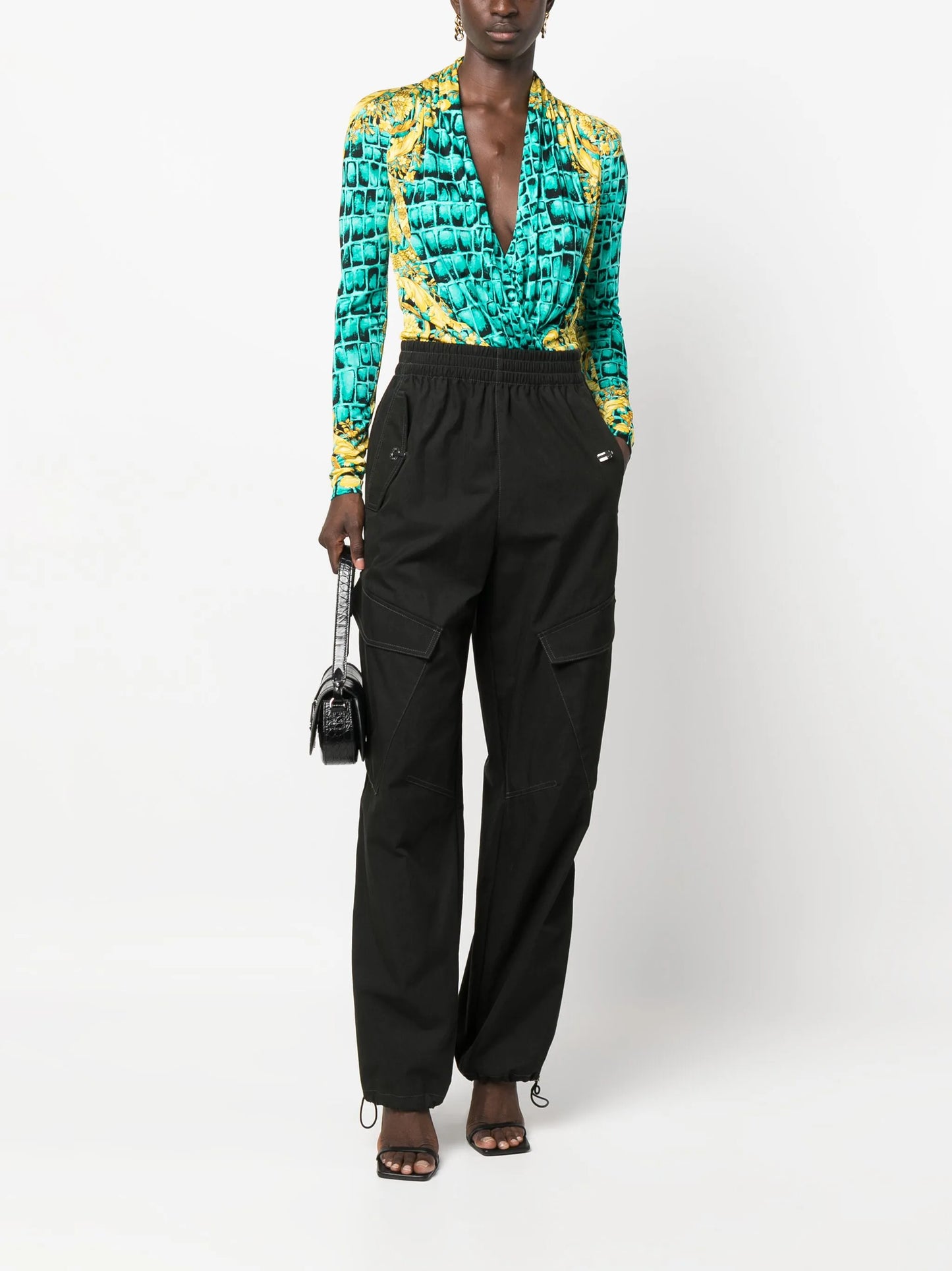 Baroccodile-print draped bodysuit