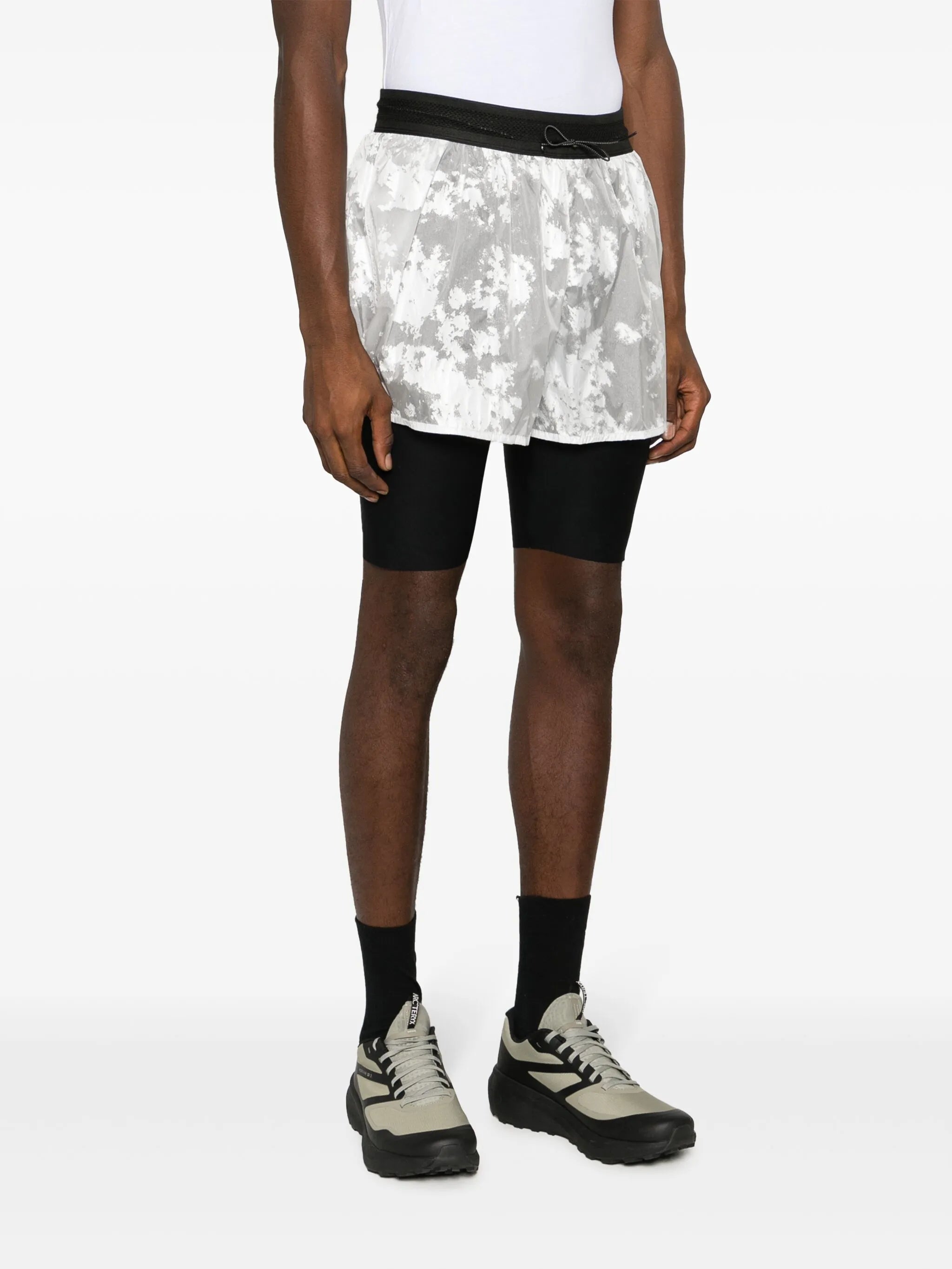 logo-print layered shorts