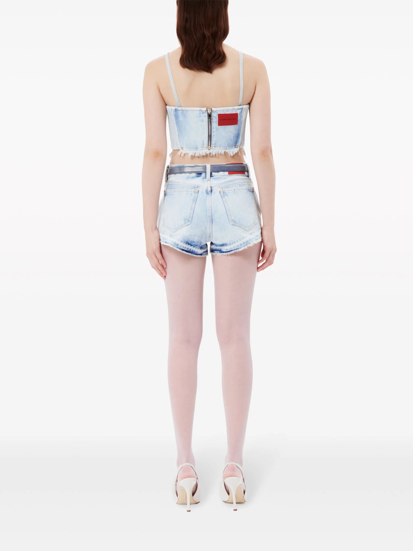 ruffle-trim denim corset top