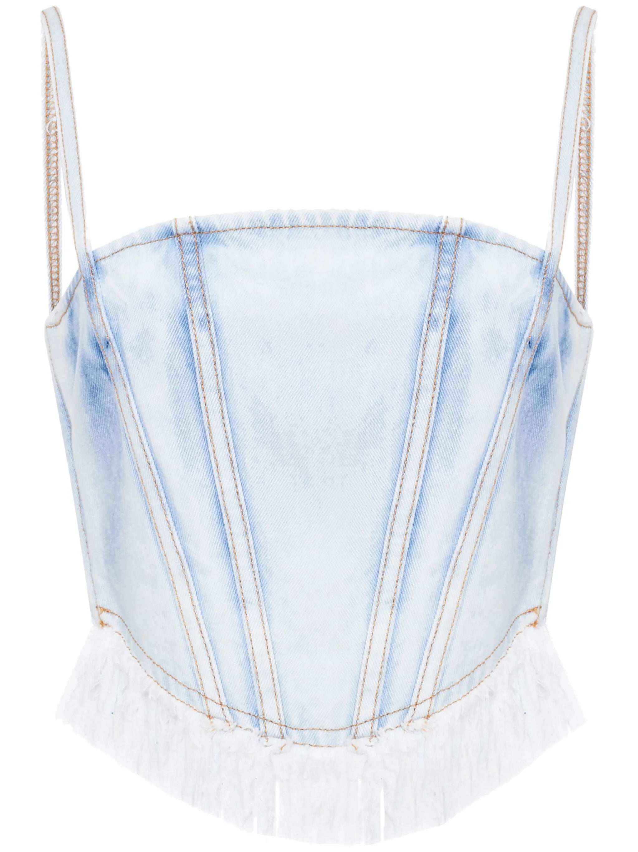 ruffle-trim denim corset top