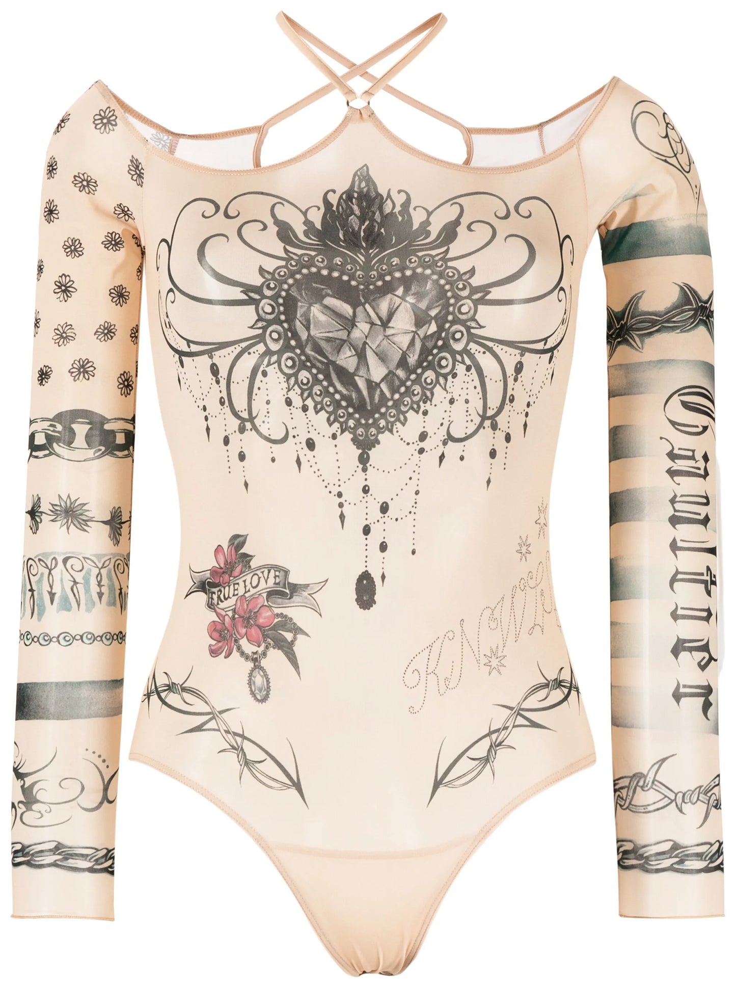 x KNWLS tattoo-print long-sleeve bodysuit