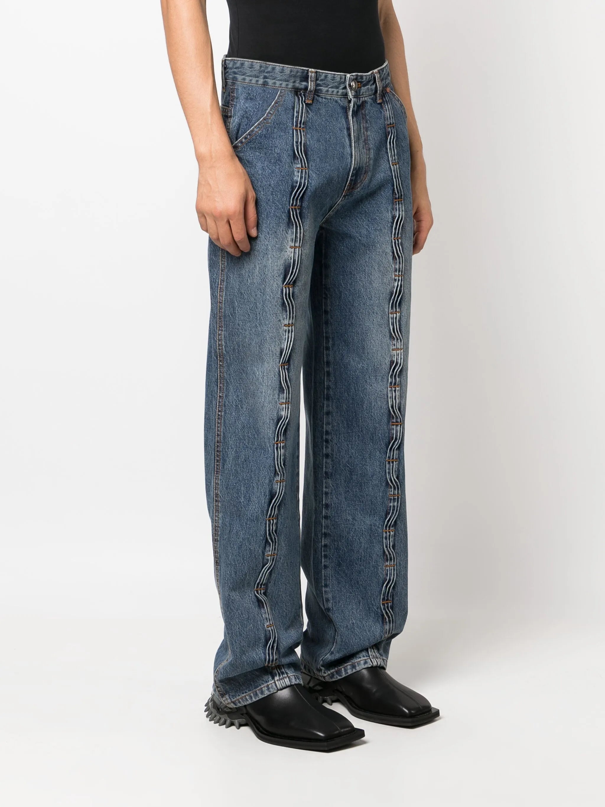 contrast-stitching light-wash jeans
