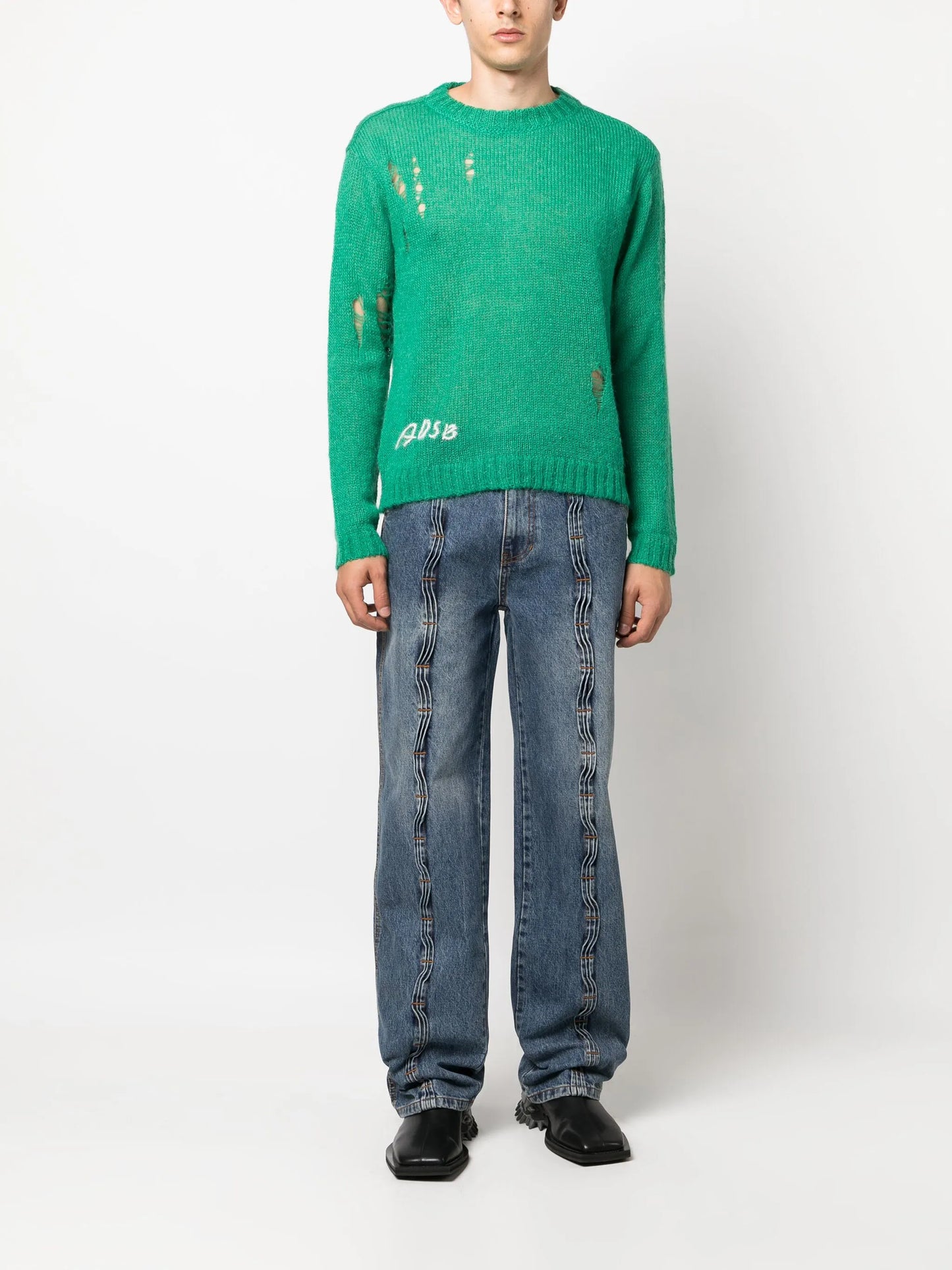 contrast-stitching light-wash jeans