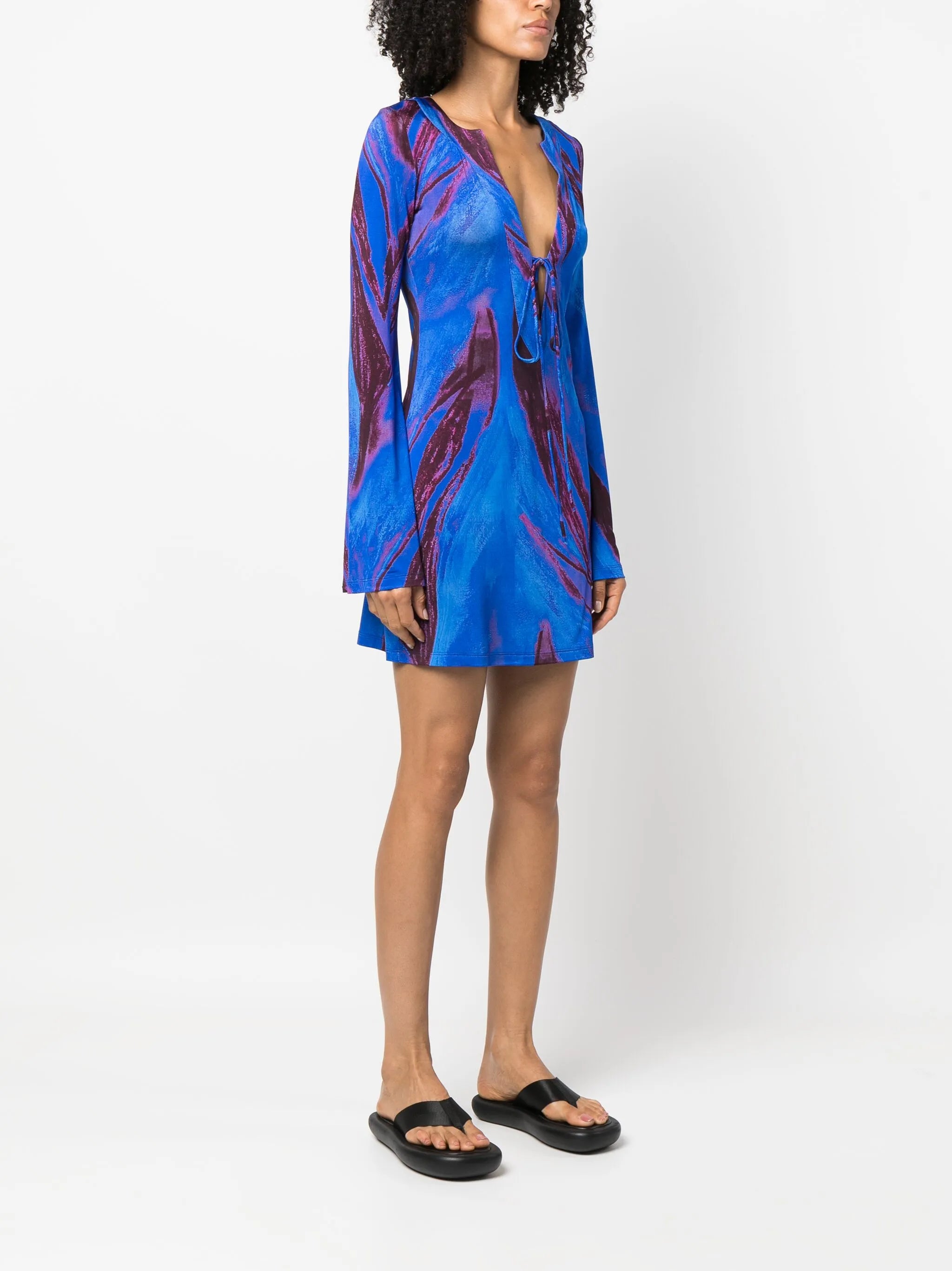 abstract-print long-sleeved kaftan dress