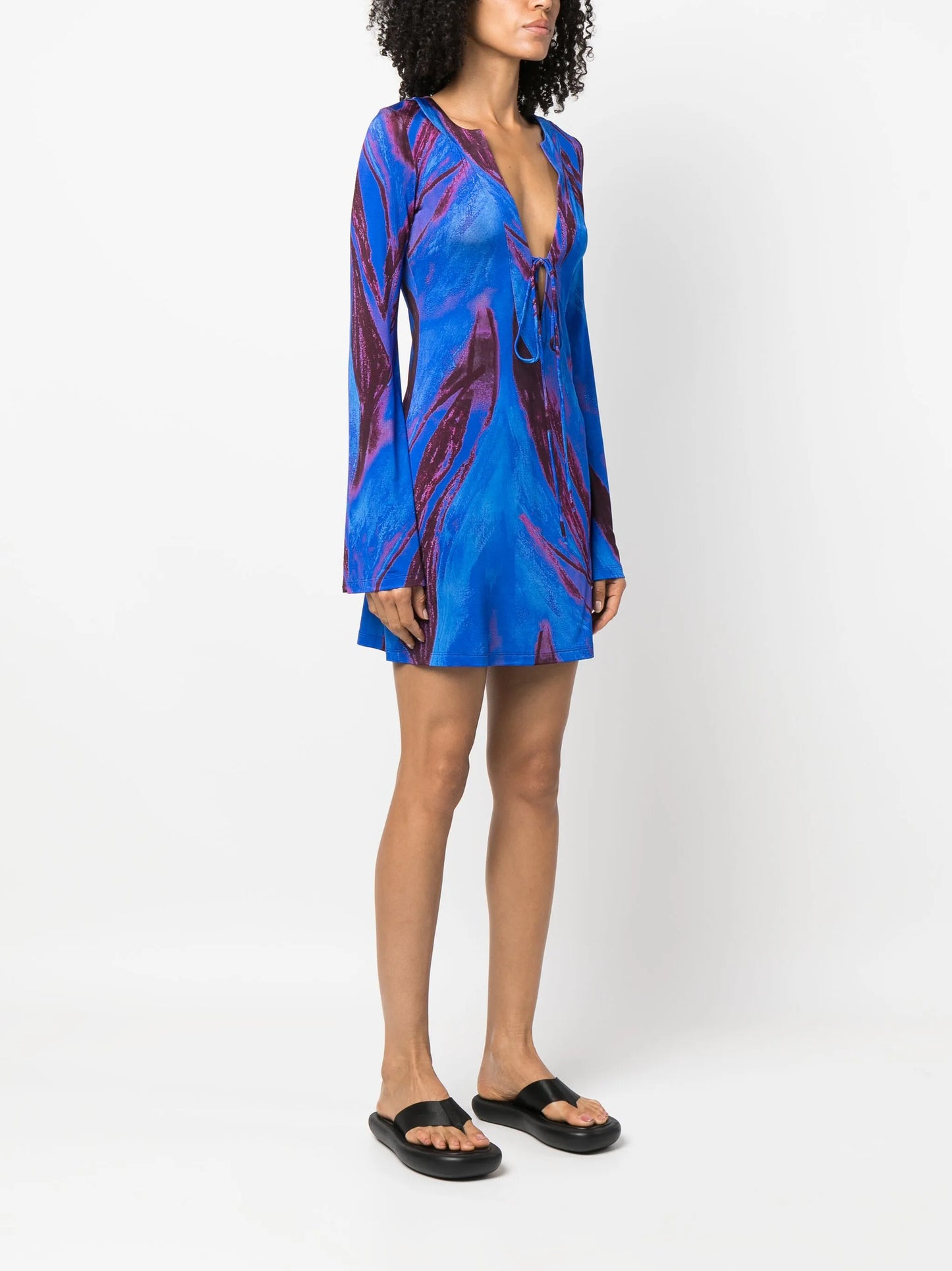 abstract-print long-sleeved kaftan dress