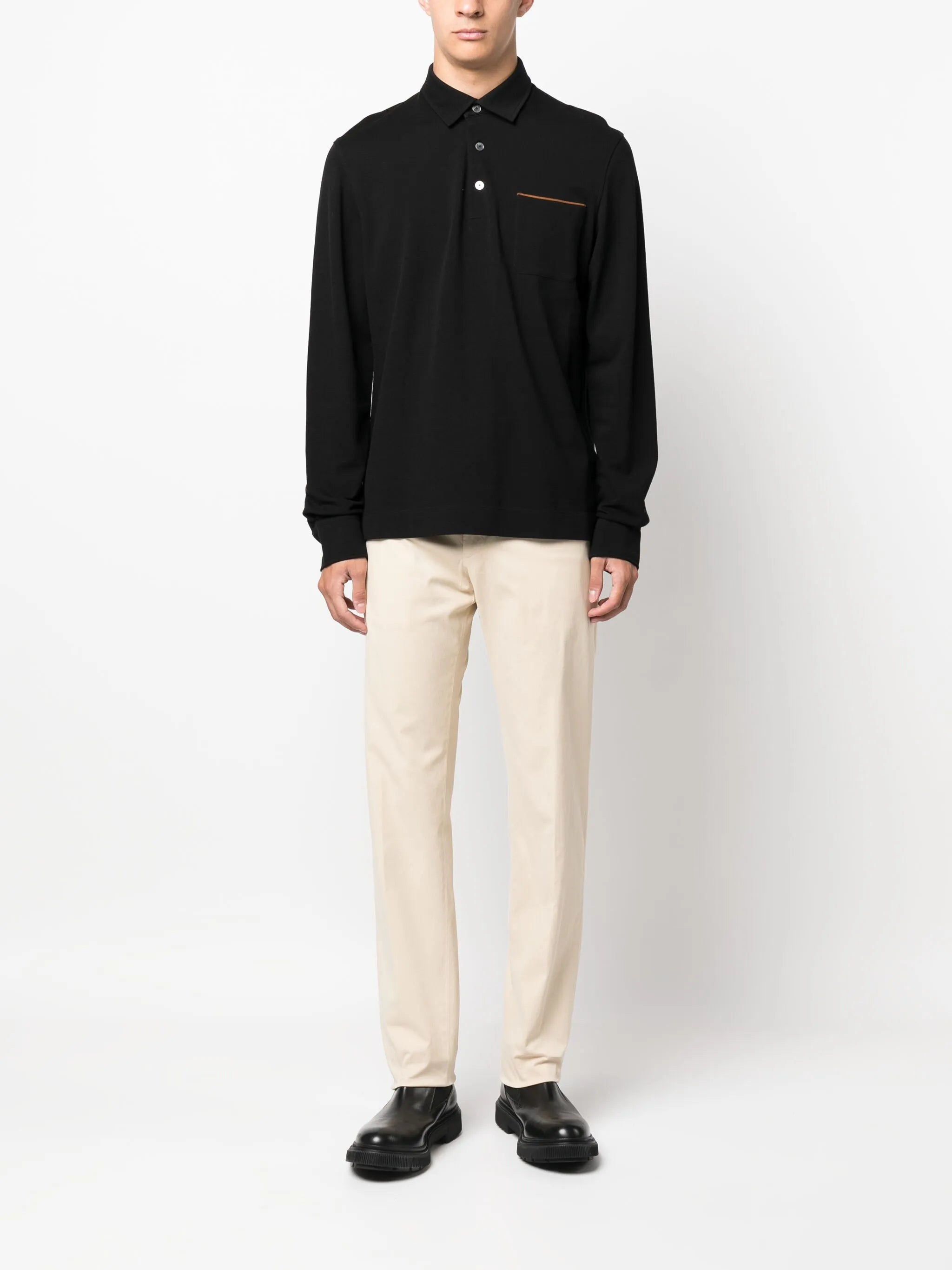 long-sleeve cotton polo shirt