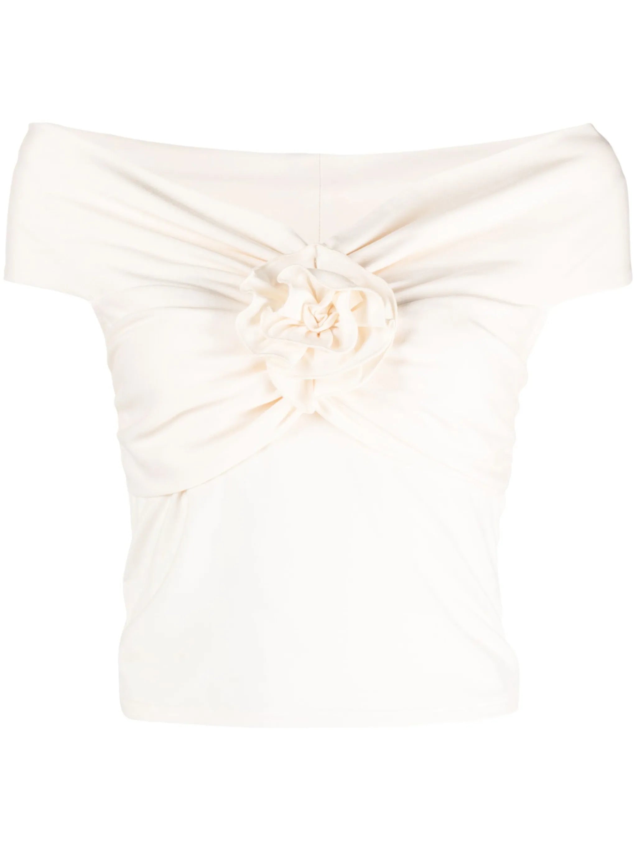 Emerald floral-appliqué short-sleeved top