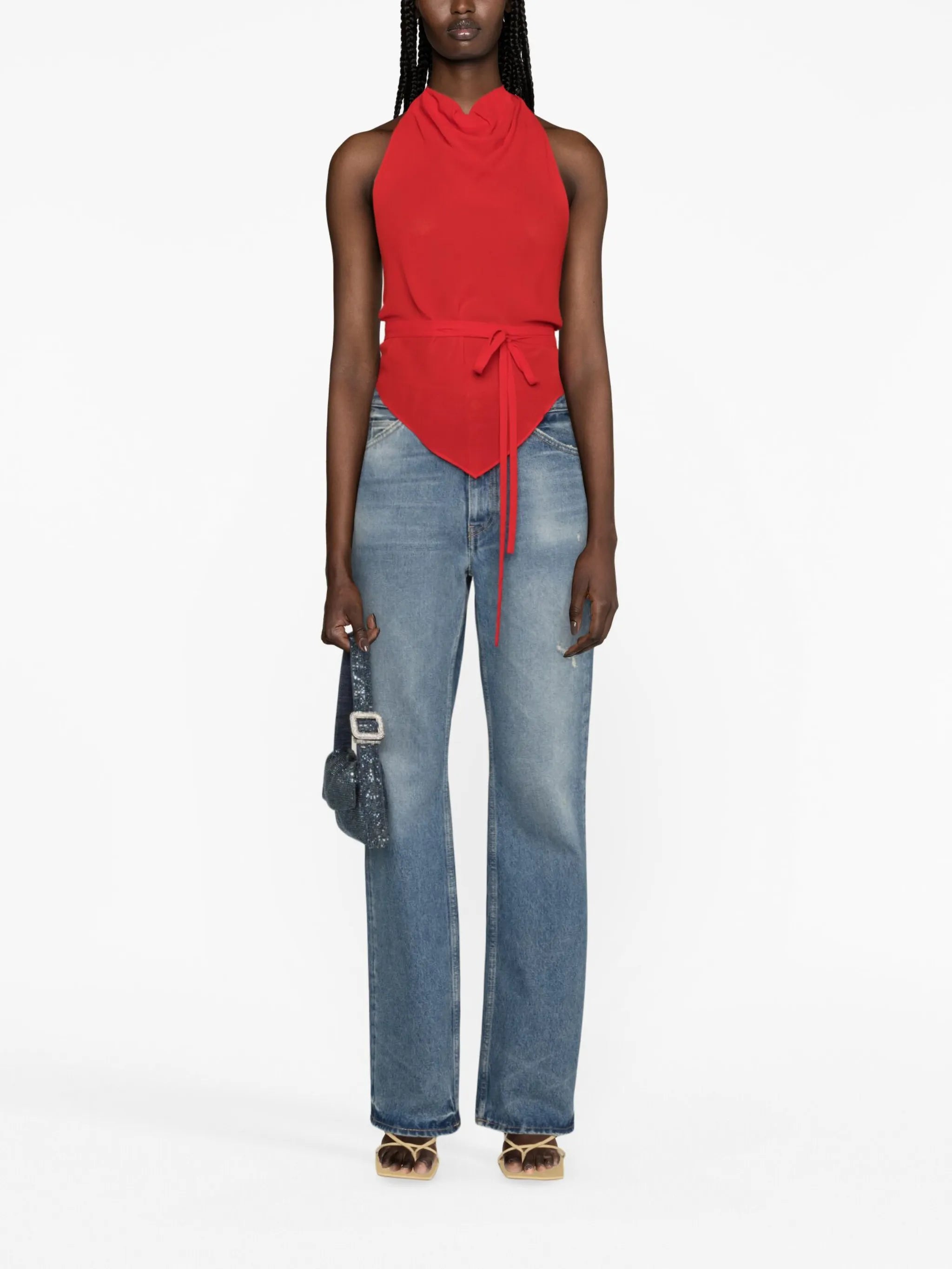 cowl-neck sleeveless top
