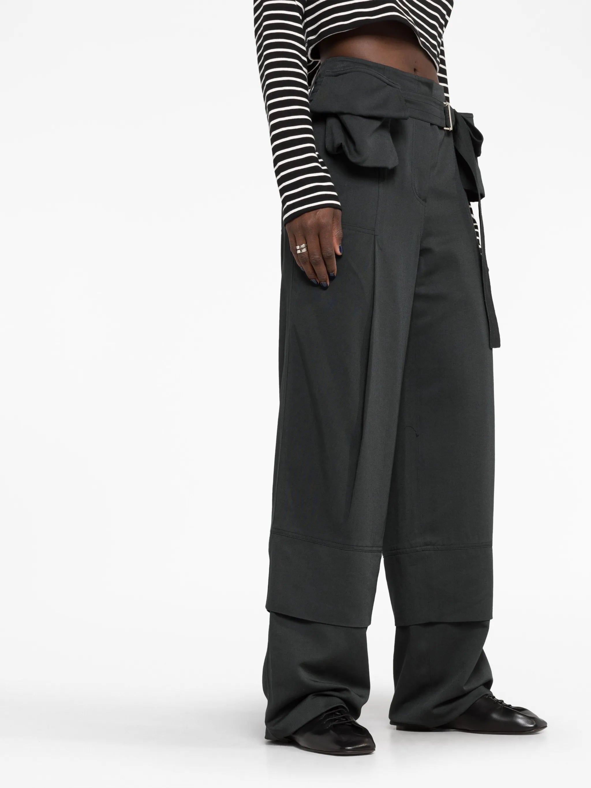 double-belted pocket trousers
