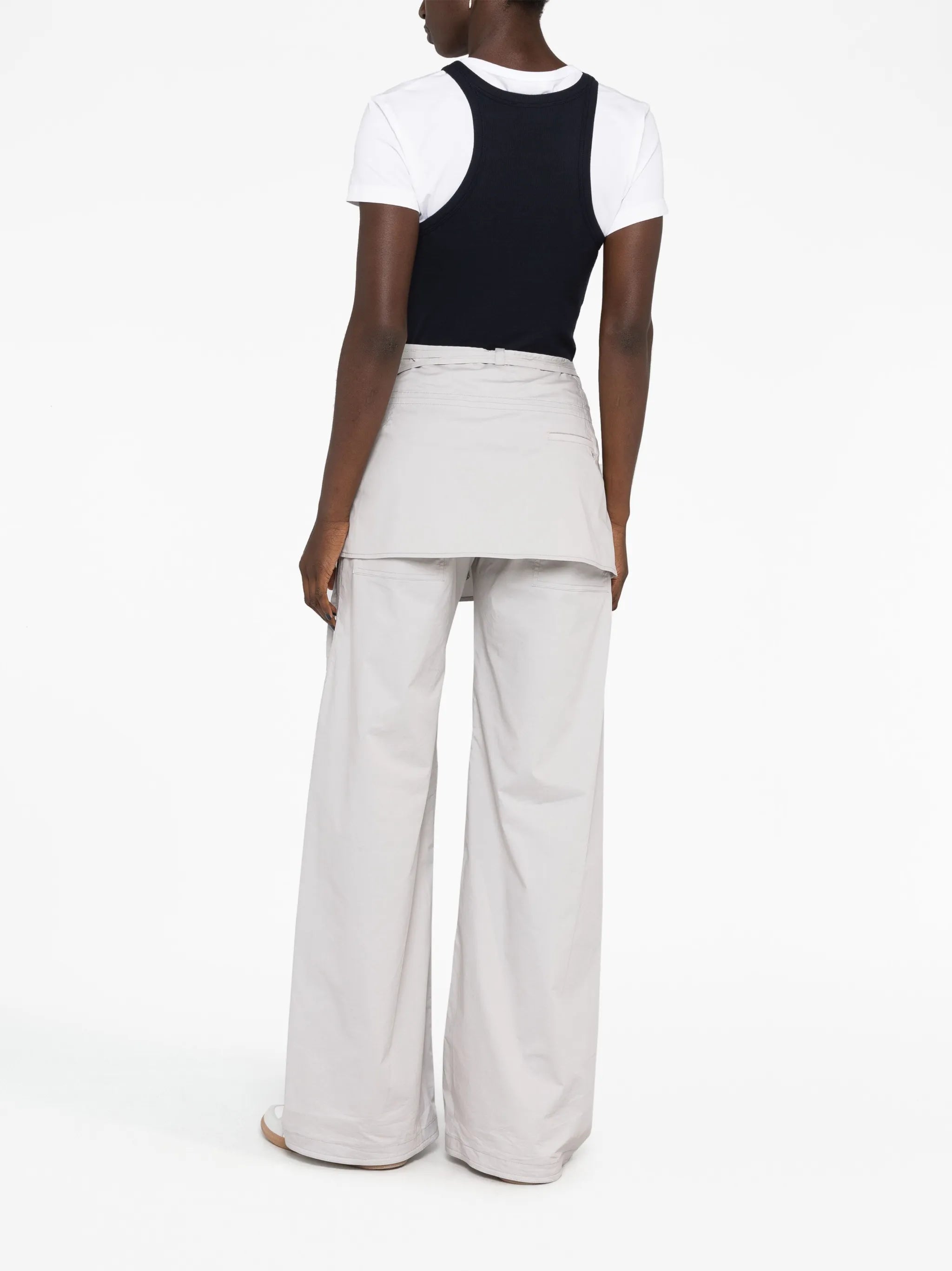 layered wide-leg skirt trousers