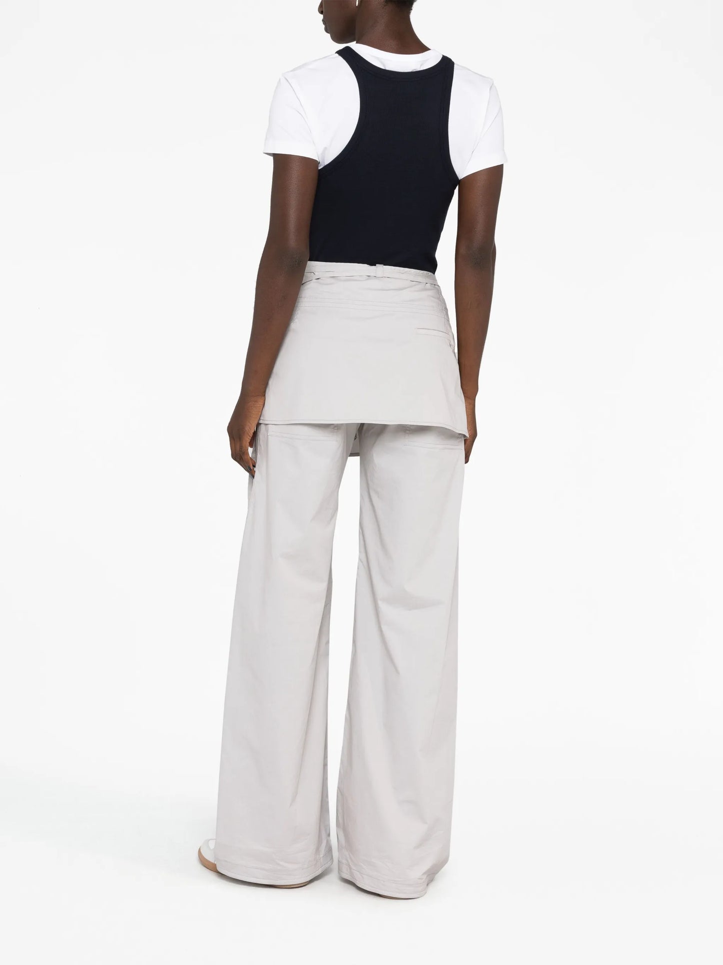 layered wide-leg skirt trousers
