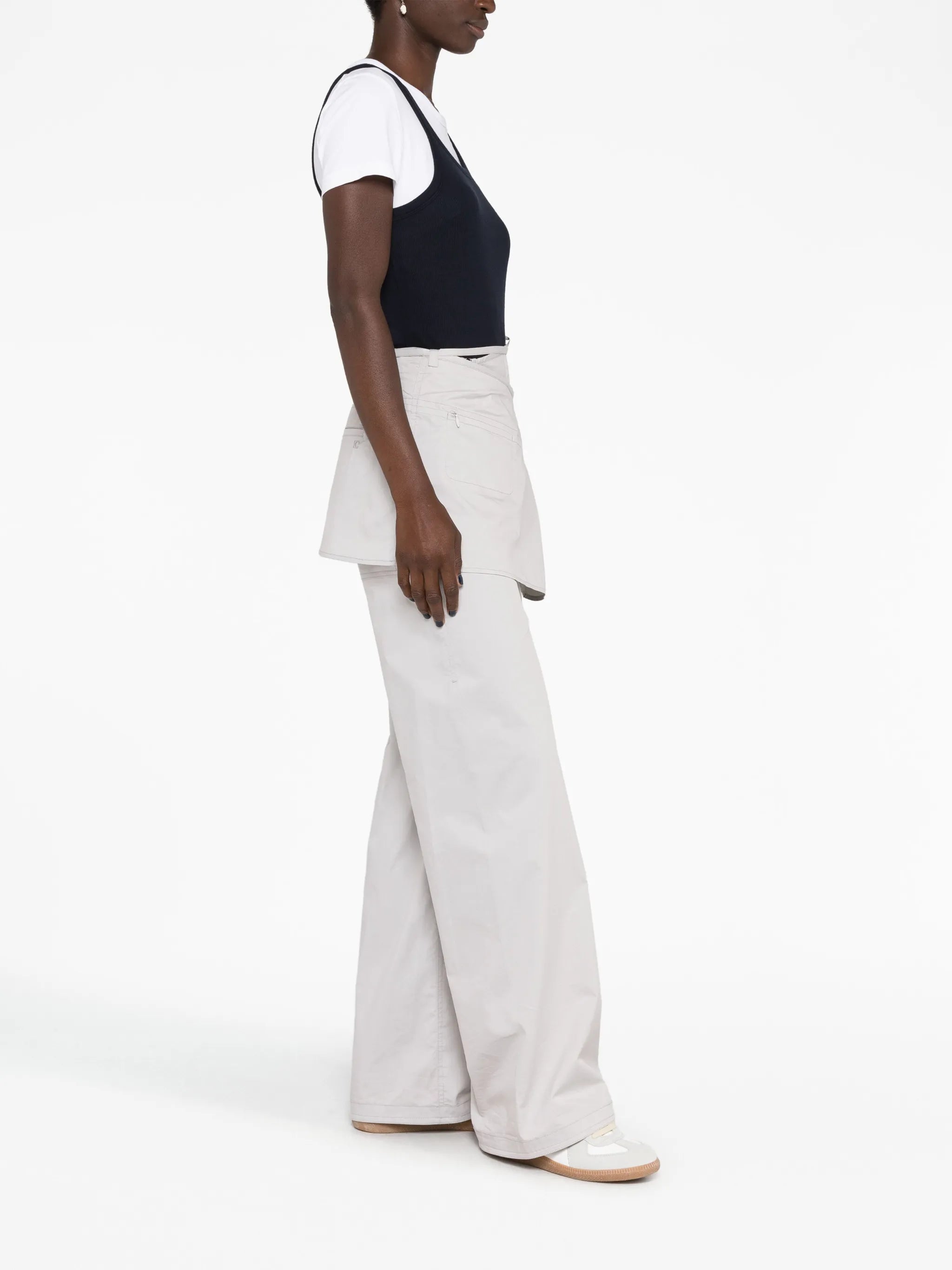layered wide-leg skirt trousers