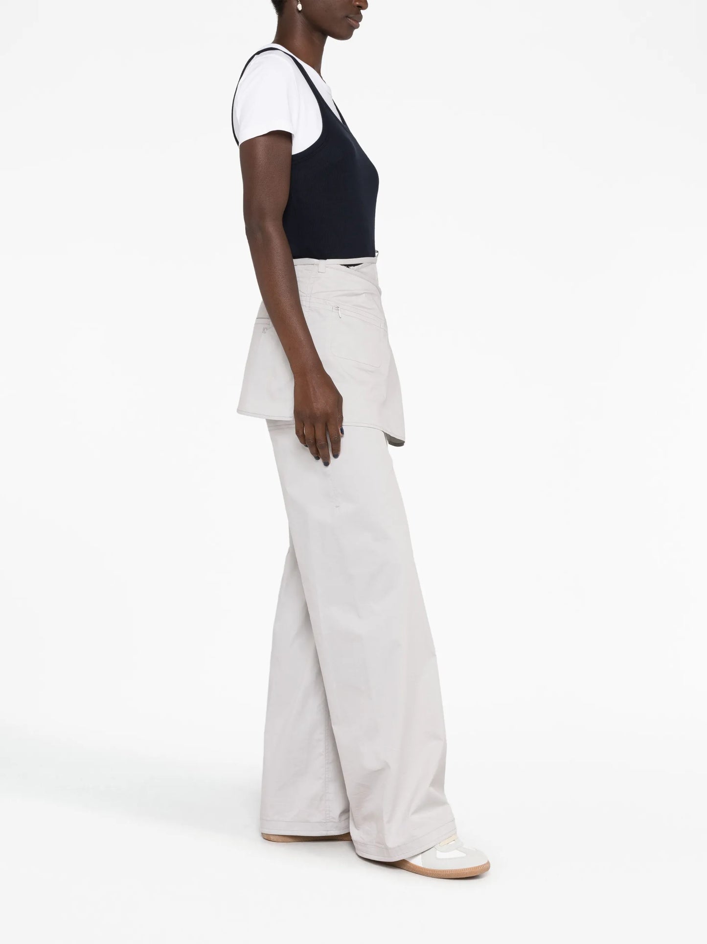 layered wide-leg skirt trousers