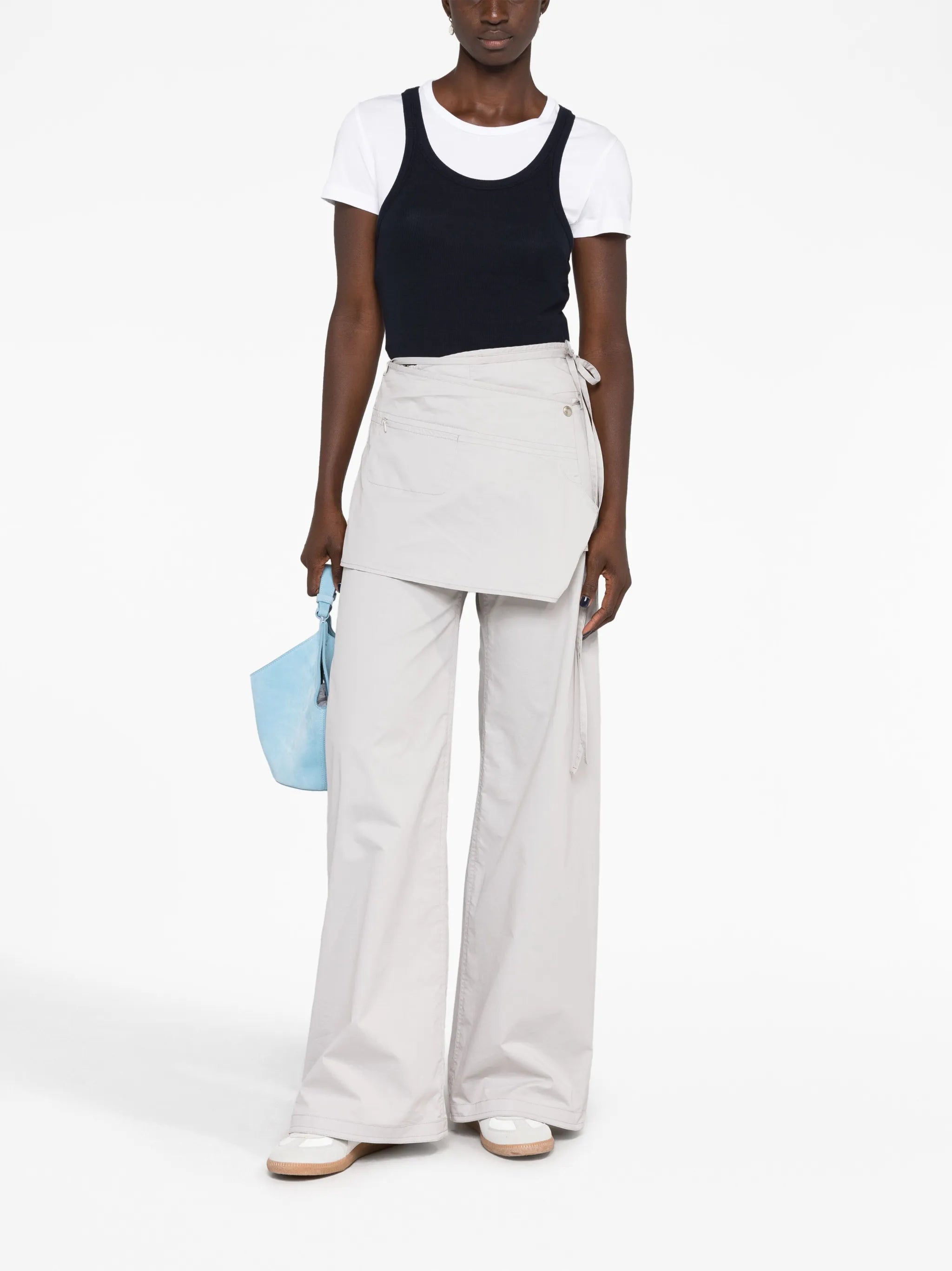 layered wide-leg skirt trousers
