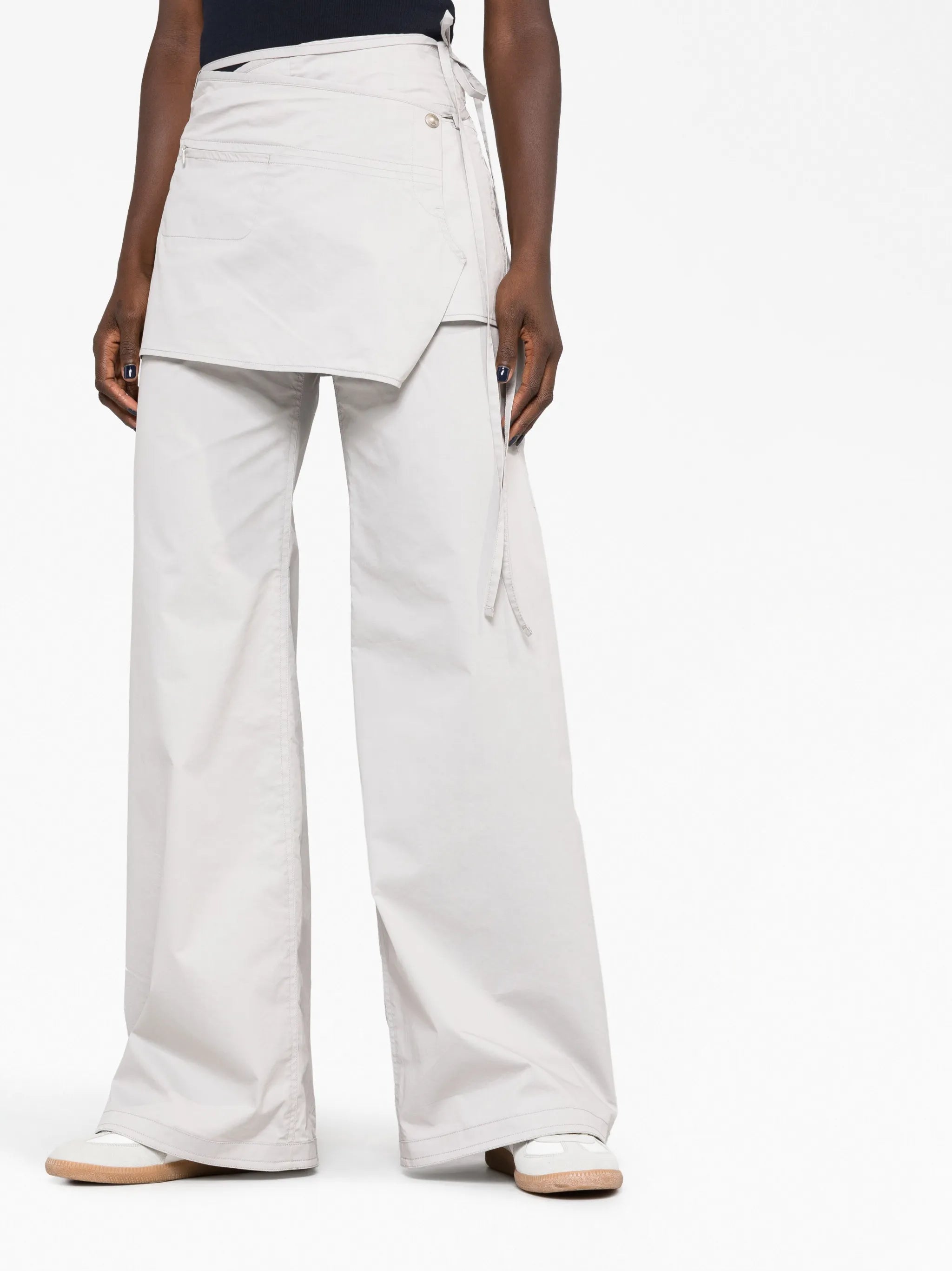 layered wide-leg skirt trousers