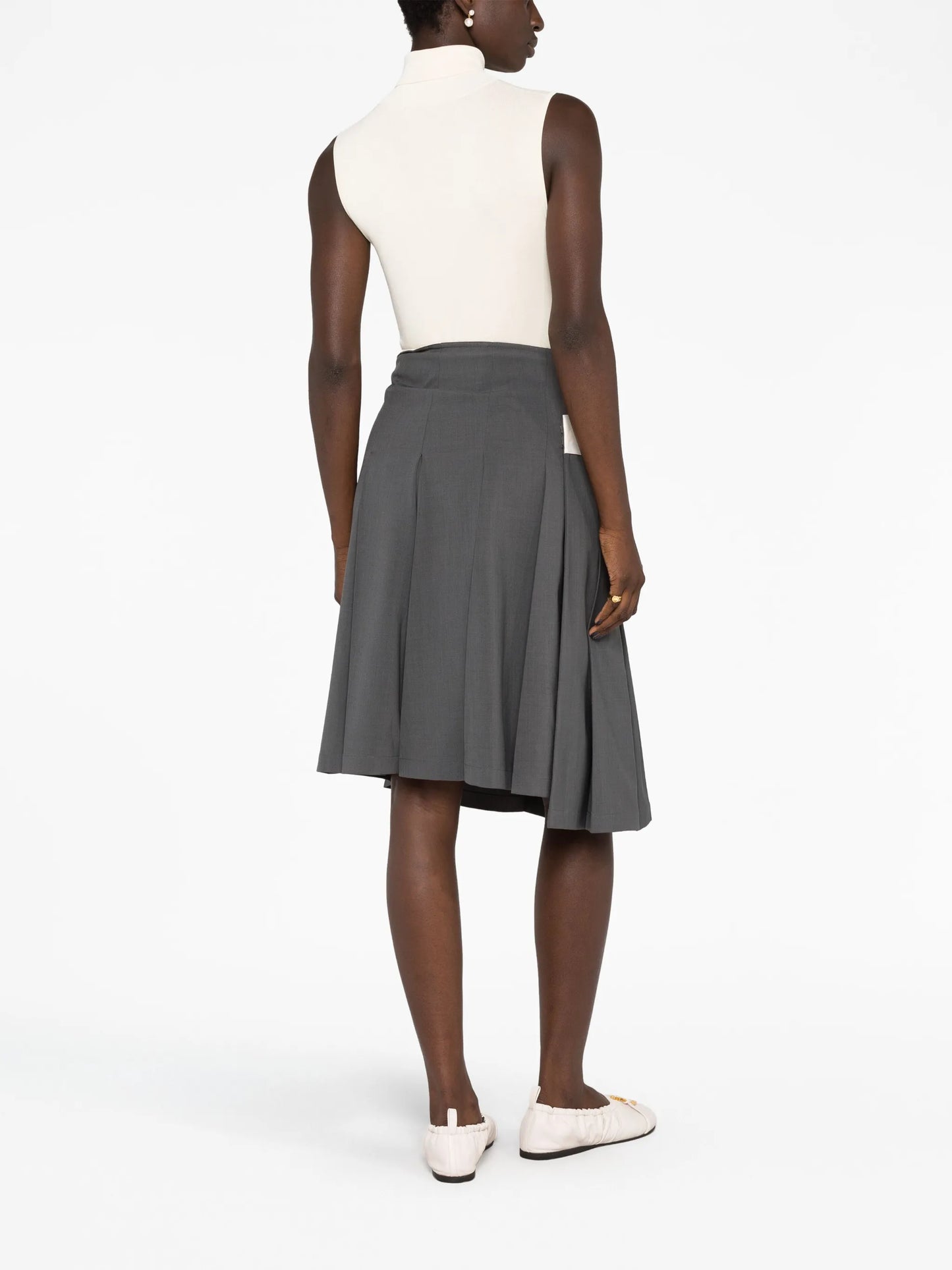 contrast-trim pleated midi skirt