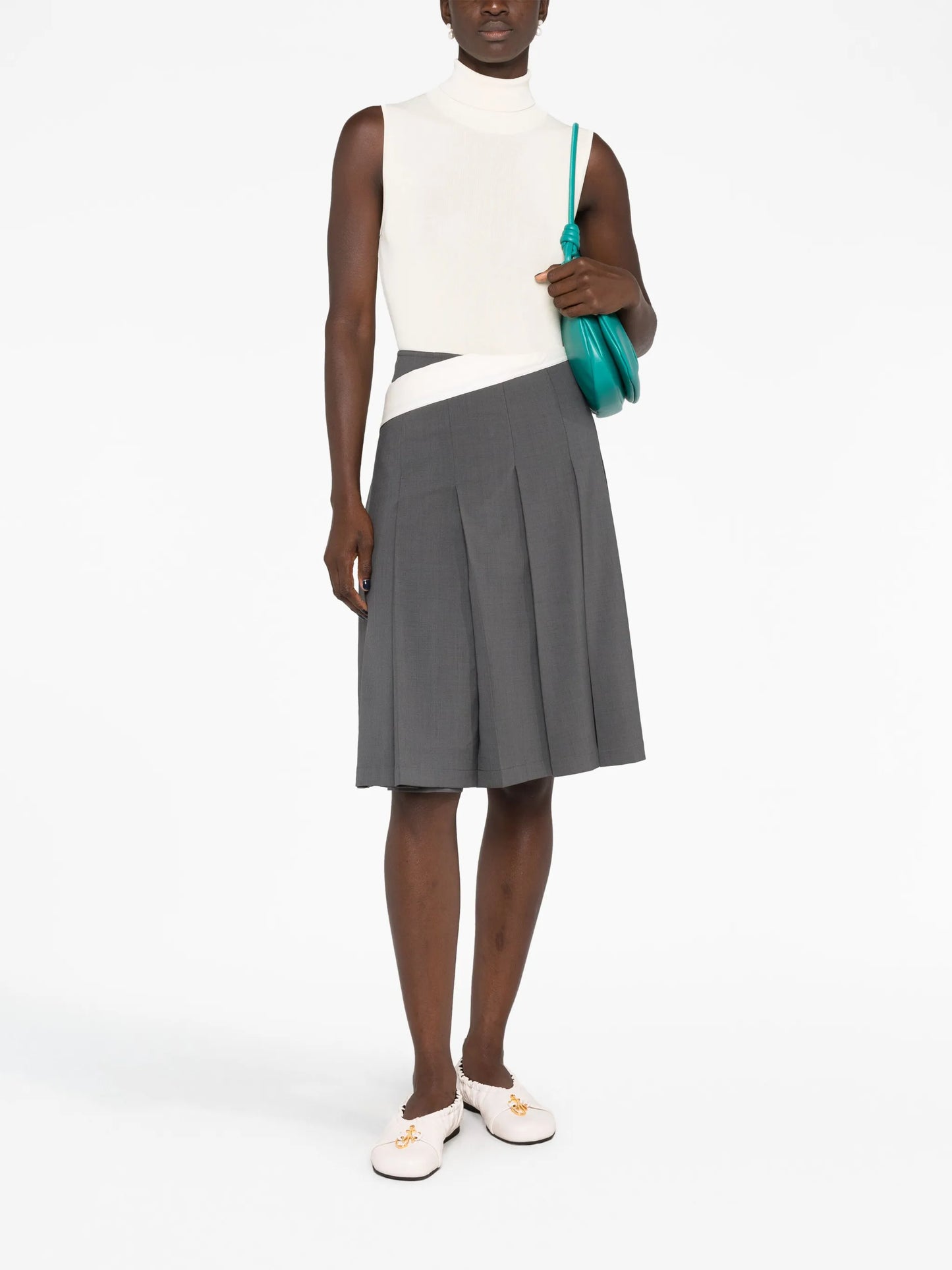 contrast-trim pleated midi skirt
