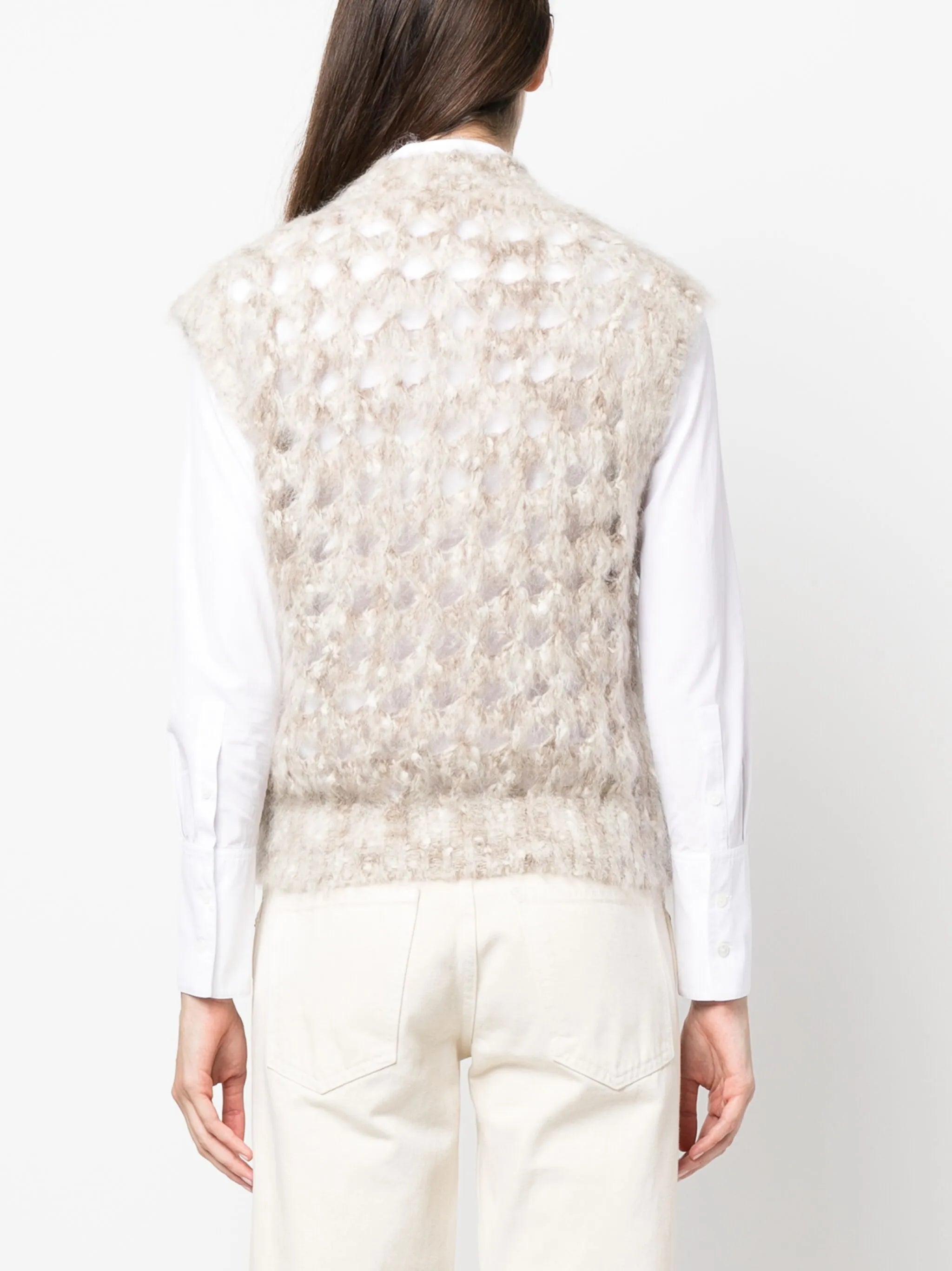 open-knit brushed-effect vest