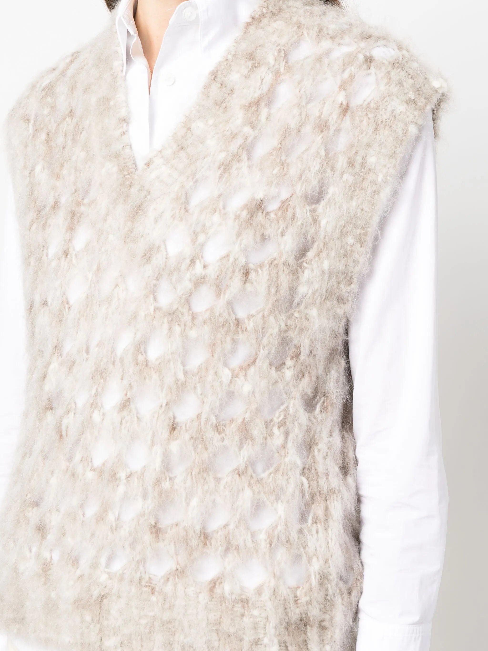 open-knit brushed-effect vest