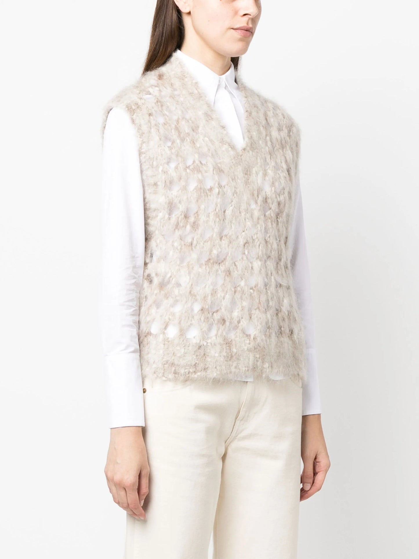 open-knit brushed-effect vest