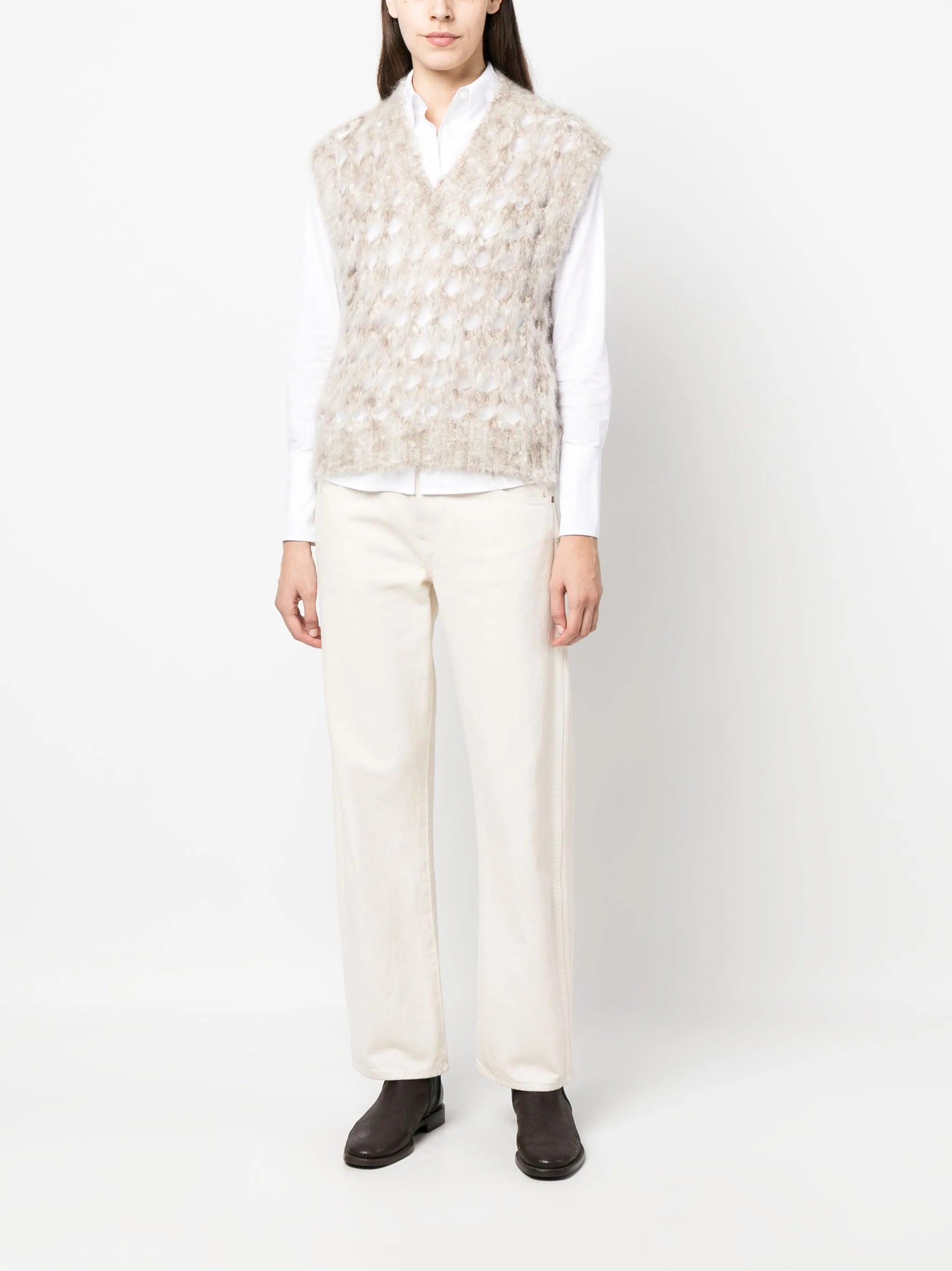 open-knit brushed-effect vest