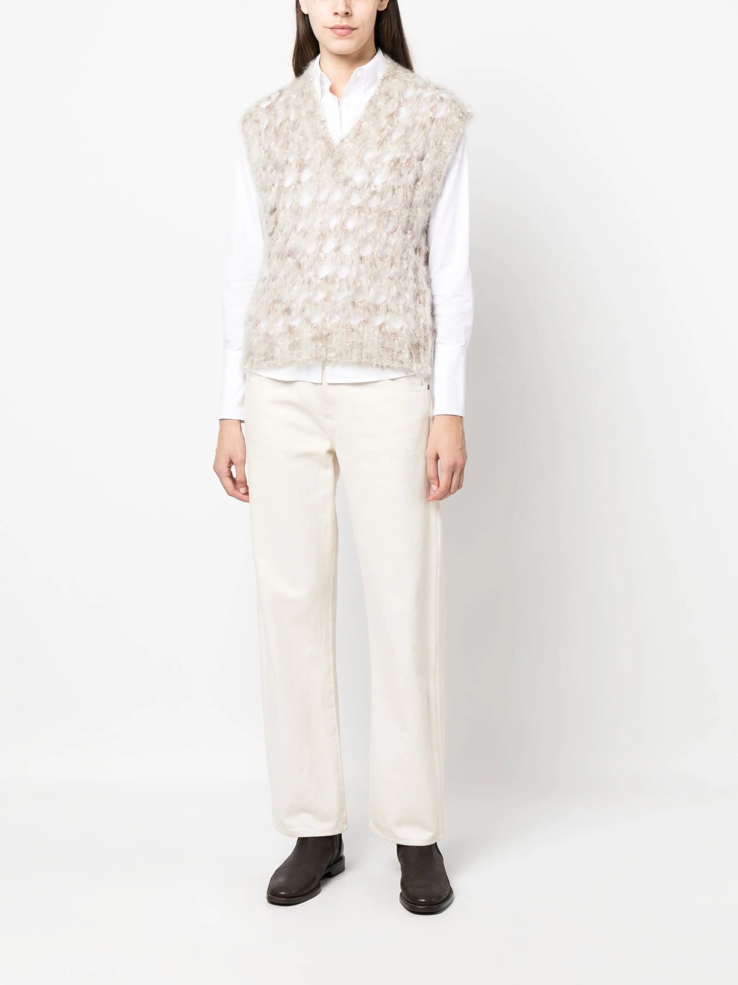 open-knit brushed-effect vest