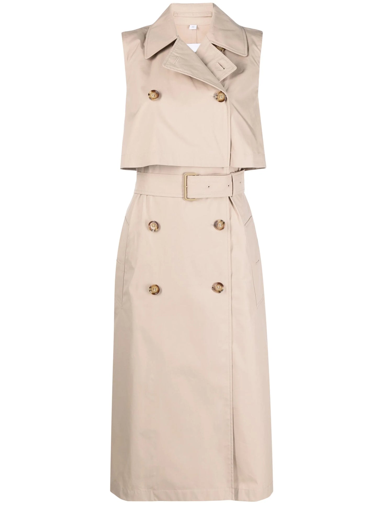 layered sleeveless trench coat dress