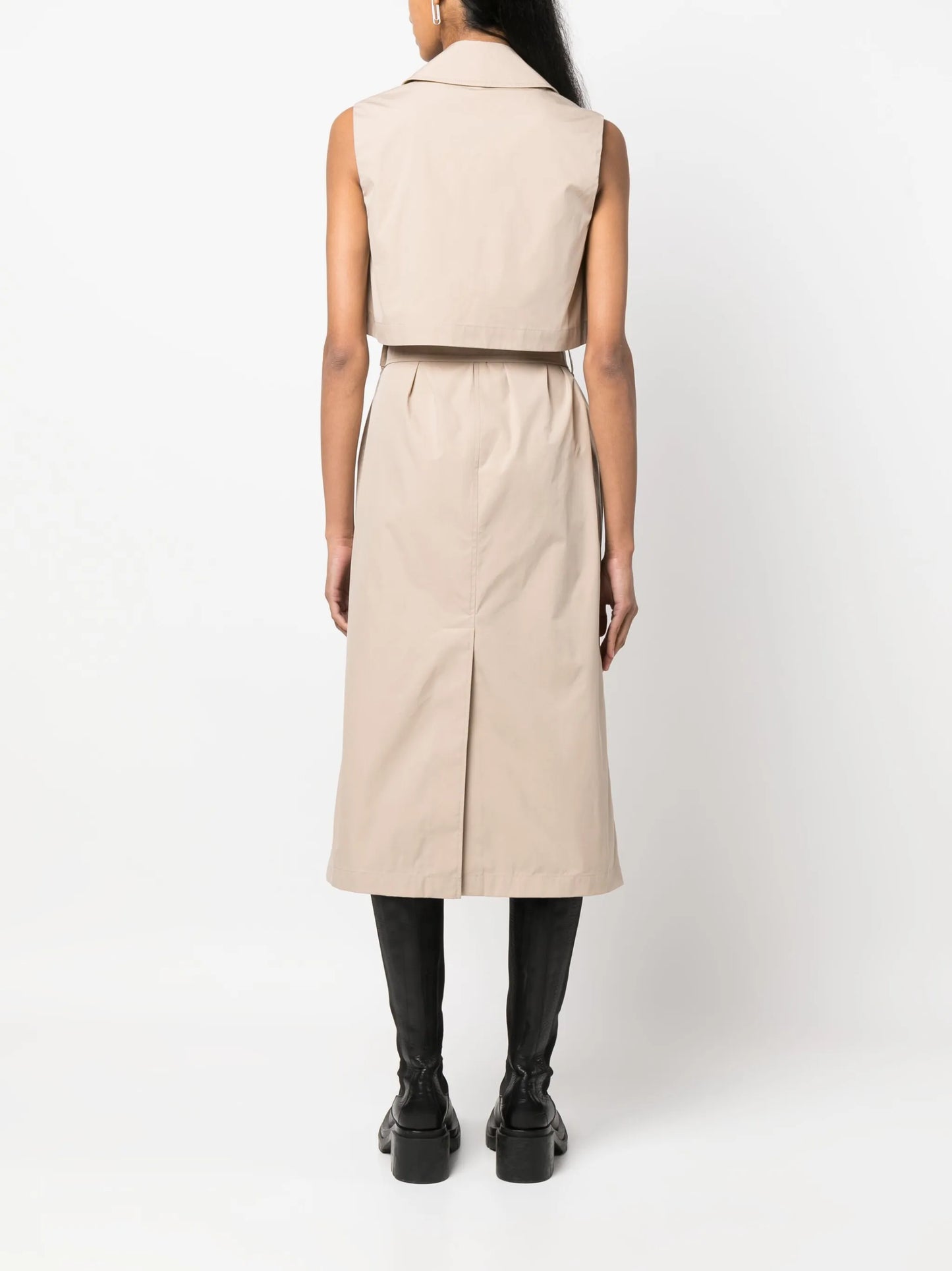 layered sleeveless trench coat dress