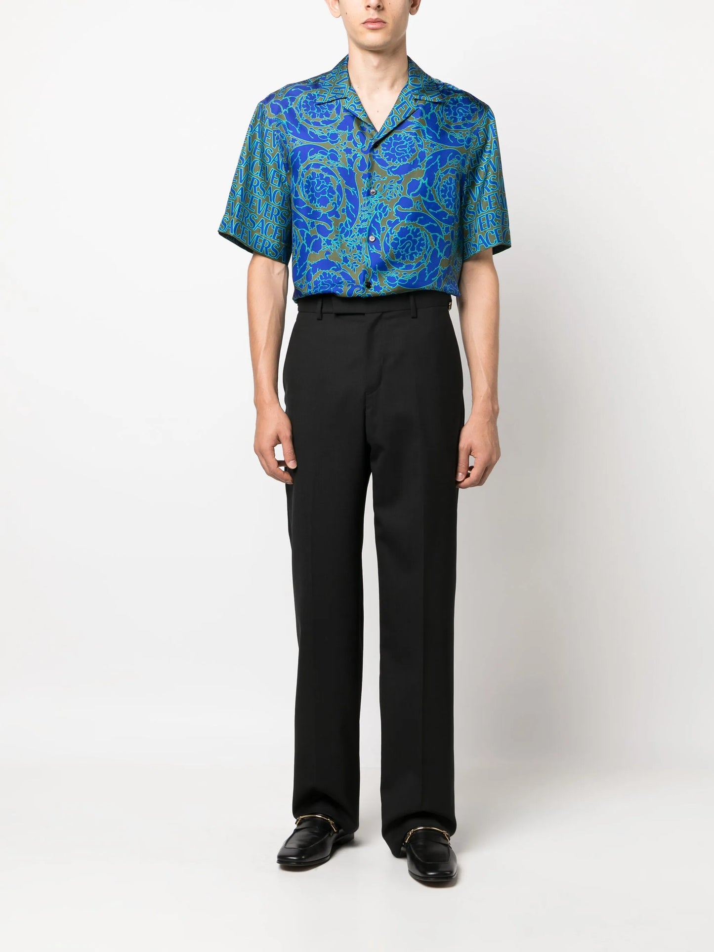 Medusa-plaque tailored wool trousers