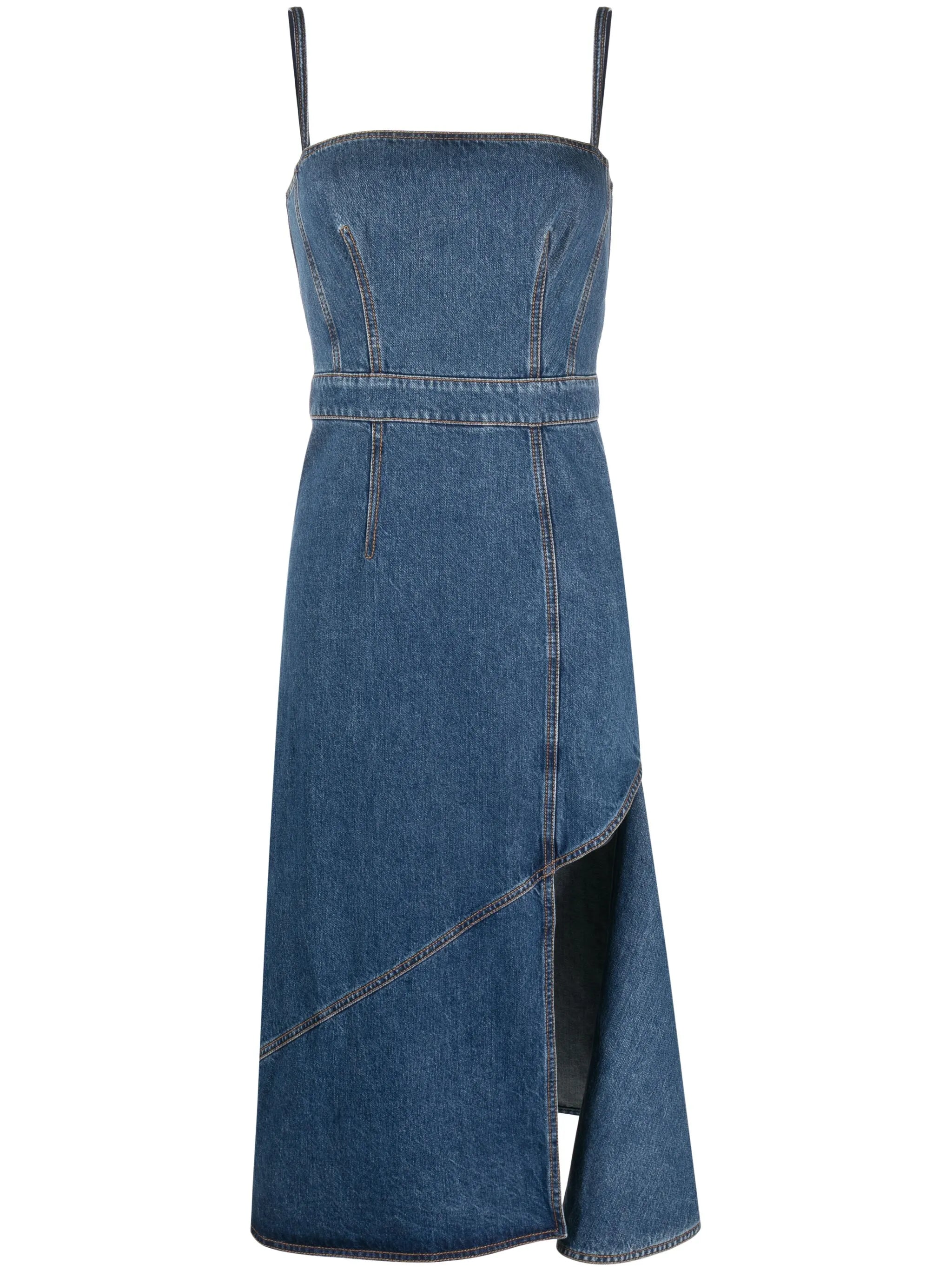 asymmetric denim midi dress