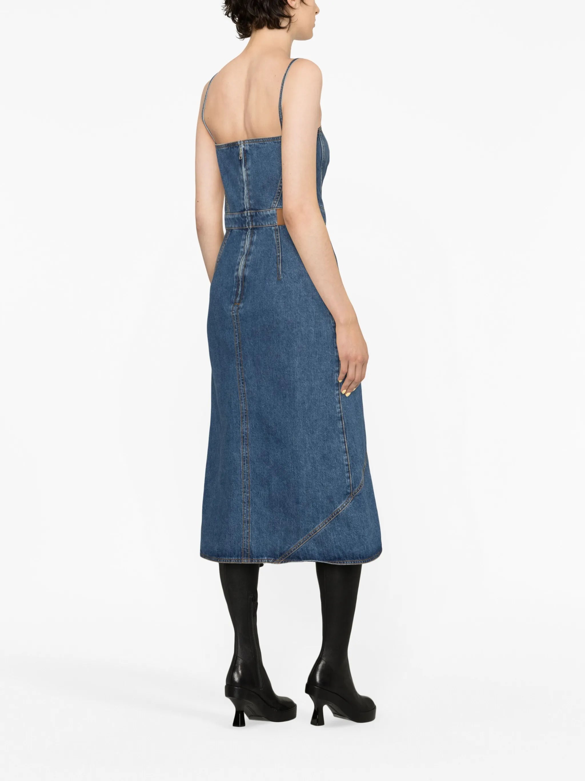 asymmetric denim midi dress