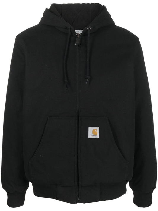 logo-patch cotton hooded jacket