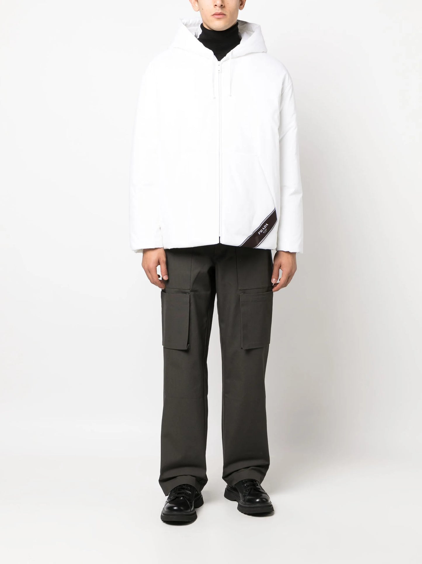 logo-print hooded down jacket