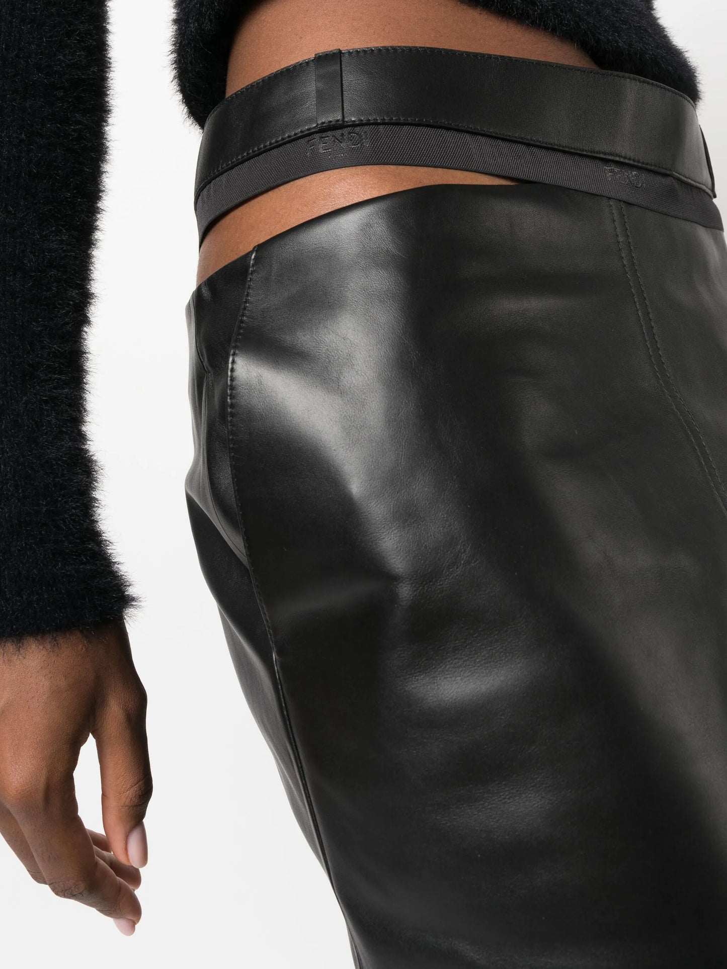 logo-waistband leather skirt