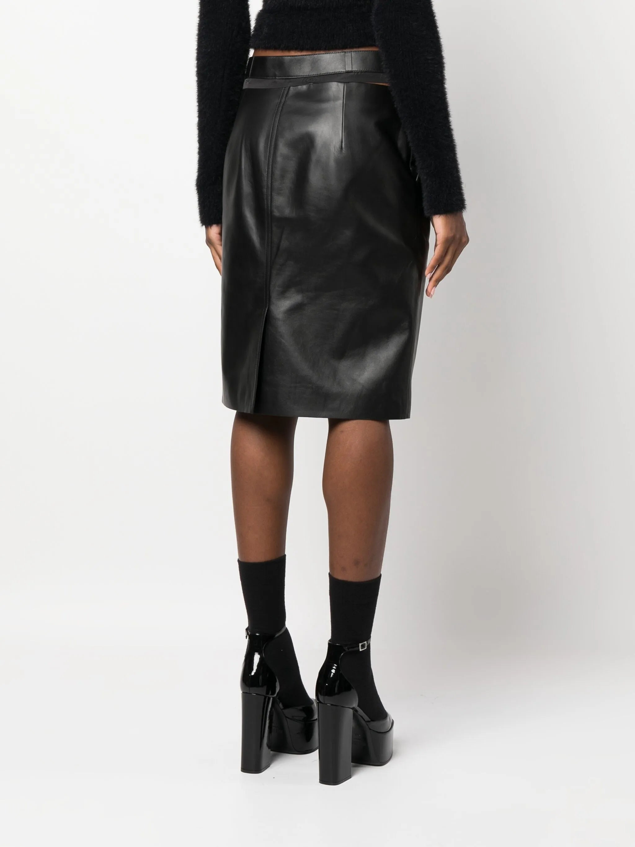 logo-waistband leather skirt