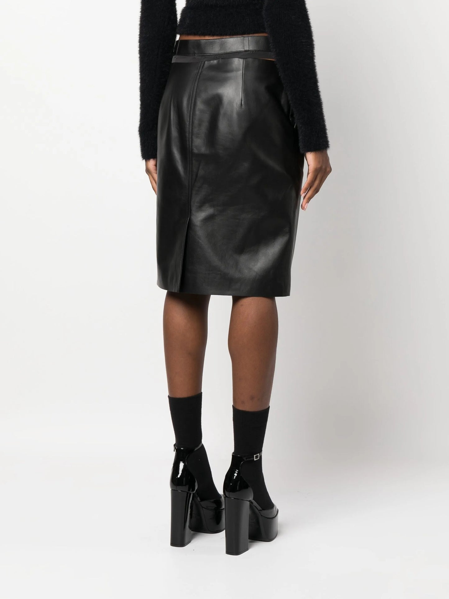 logo-waistband leather skirt