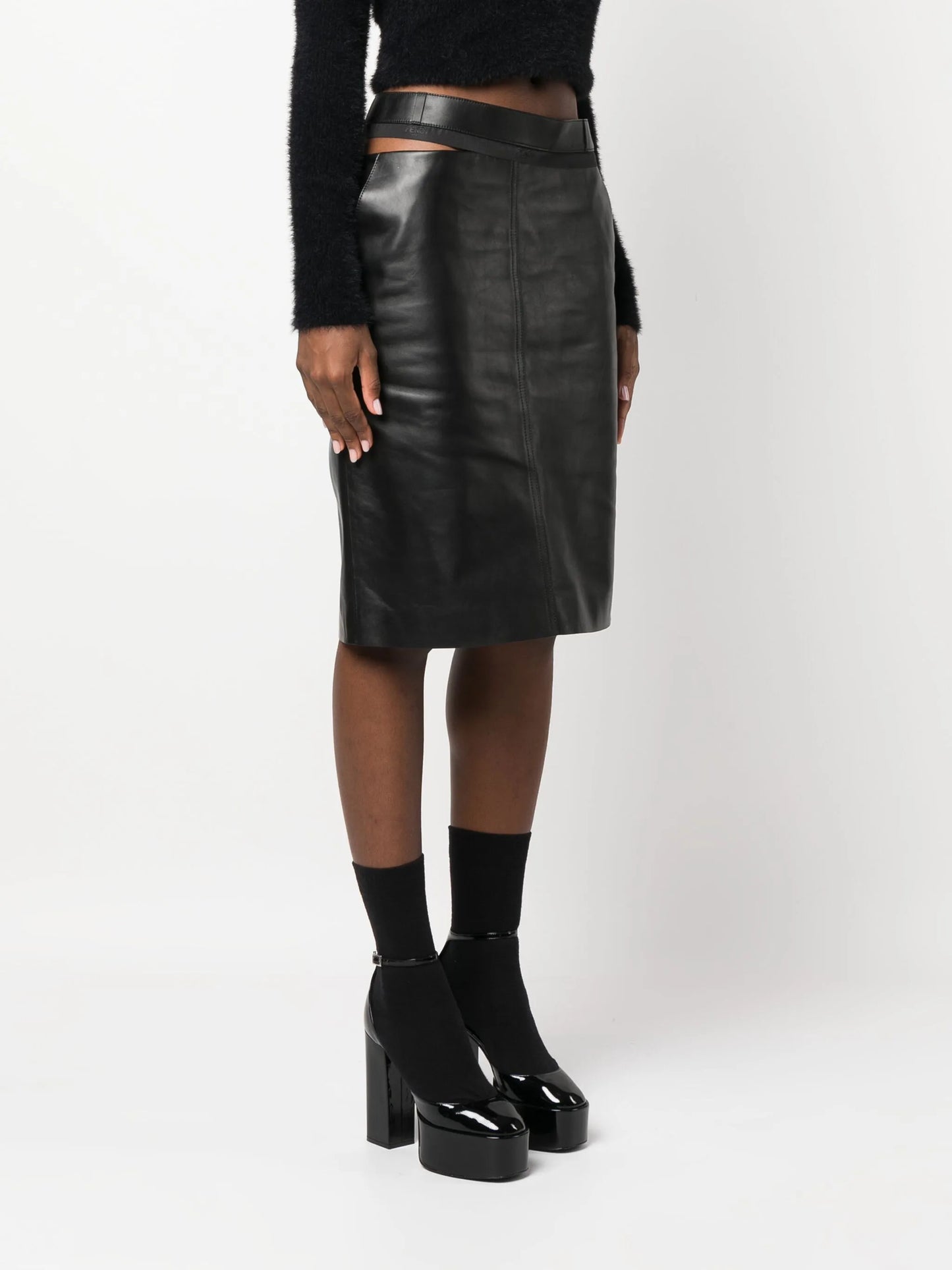 logo-waistband leather skirt