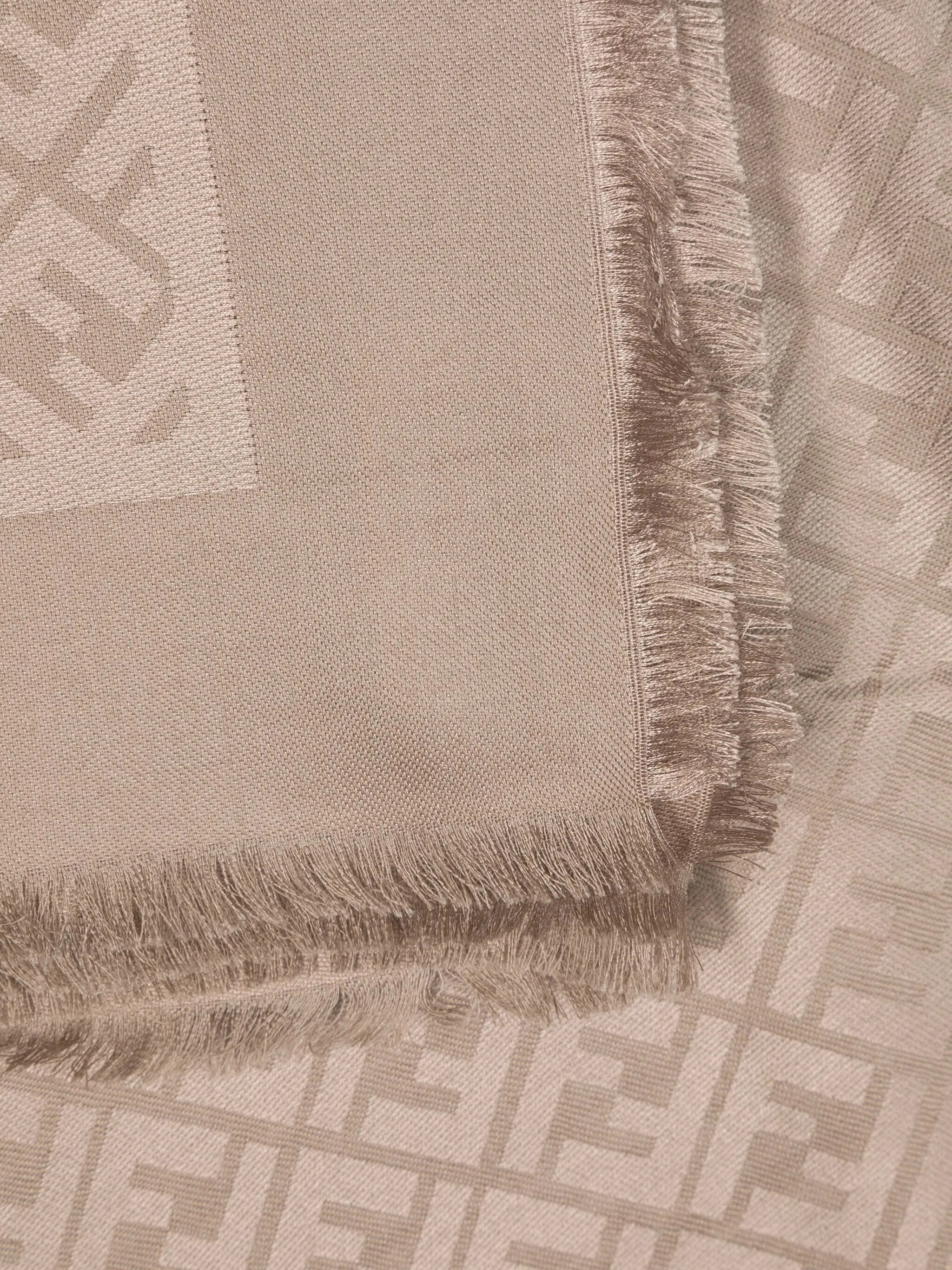 monogram-pattern frayed-hem scarf